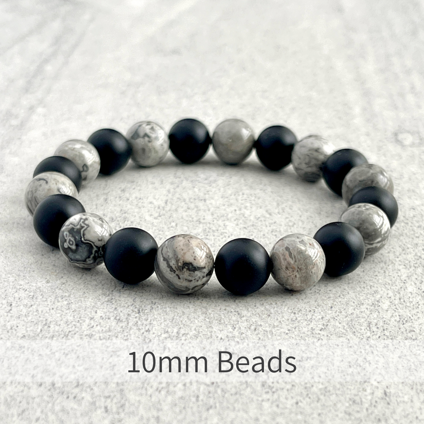 Map Jasper and Matte Onyx Beaded Bracelet