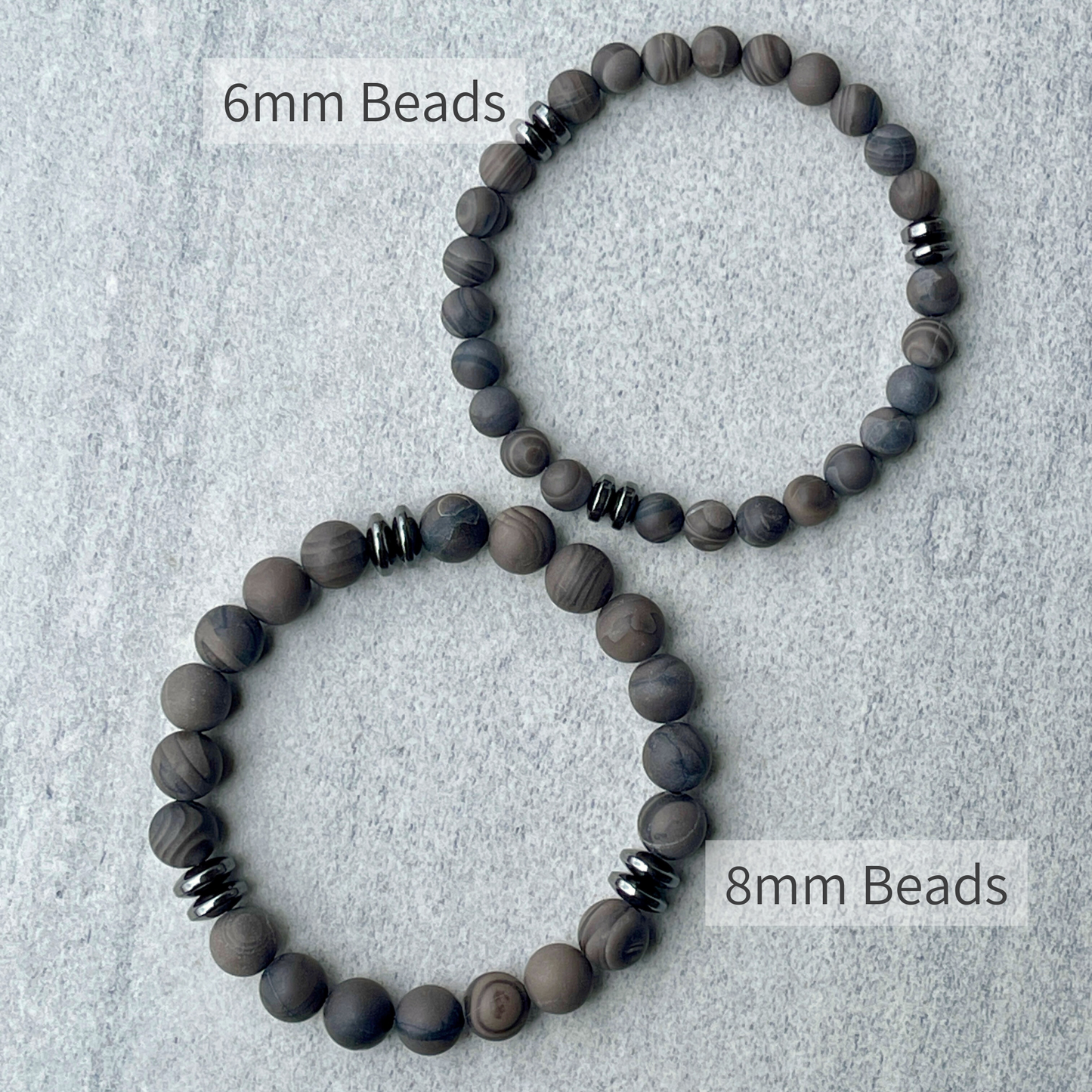 Matte Coffee Grain Jasper Beaded Bracelet with Black Hematite