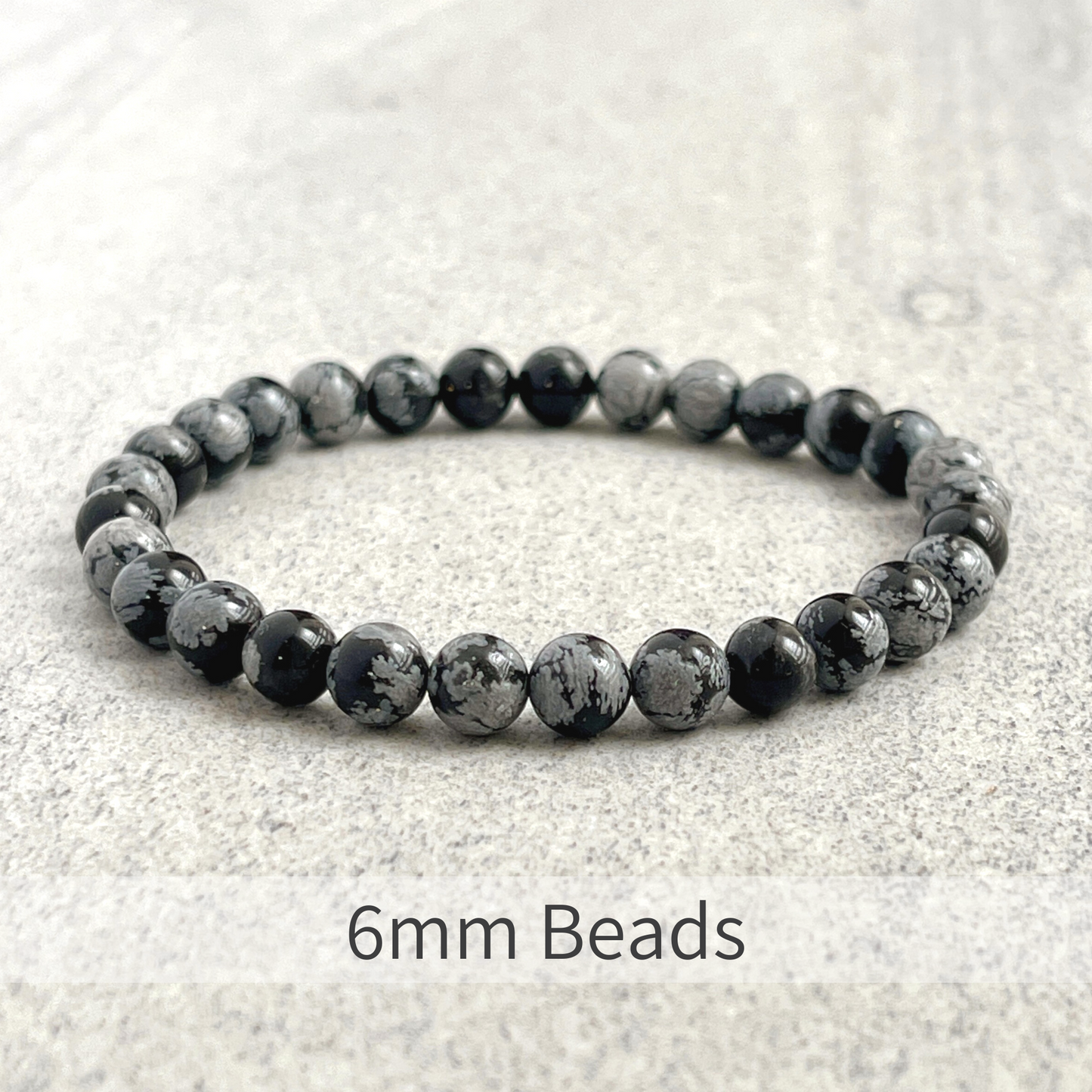 Modern Snowflake Obsidian Beaded Stretch Bracelet