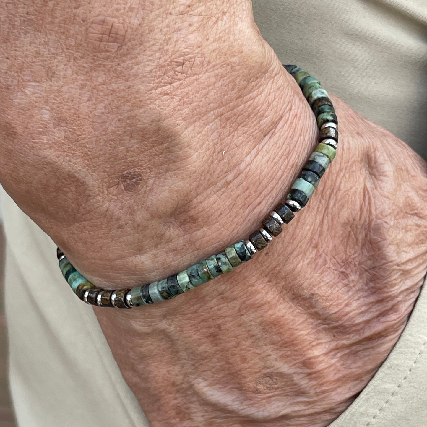 African Turquoise Heishi Bracelet with Stainless Accents