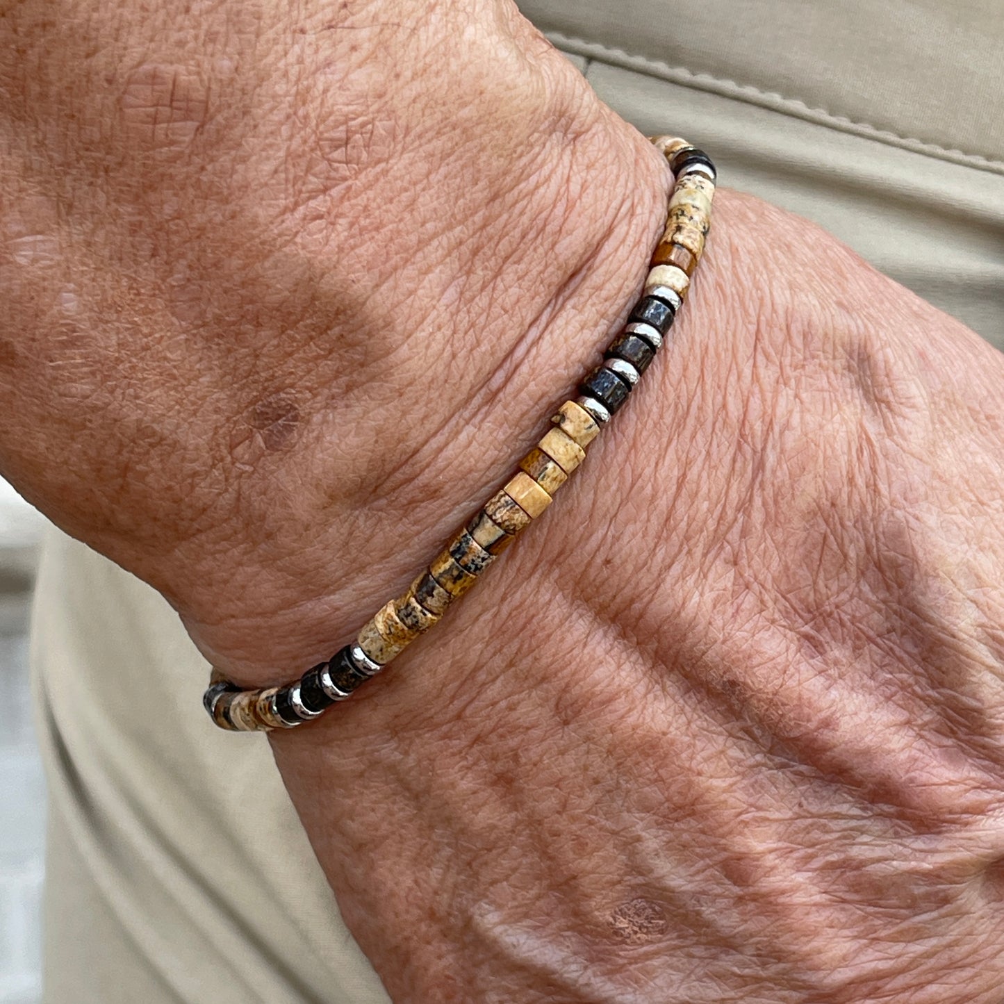 Picture Jasper Heishi Bracelet with Stainless Accents