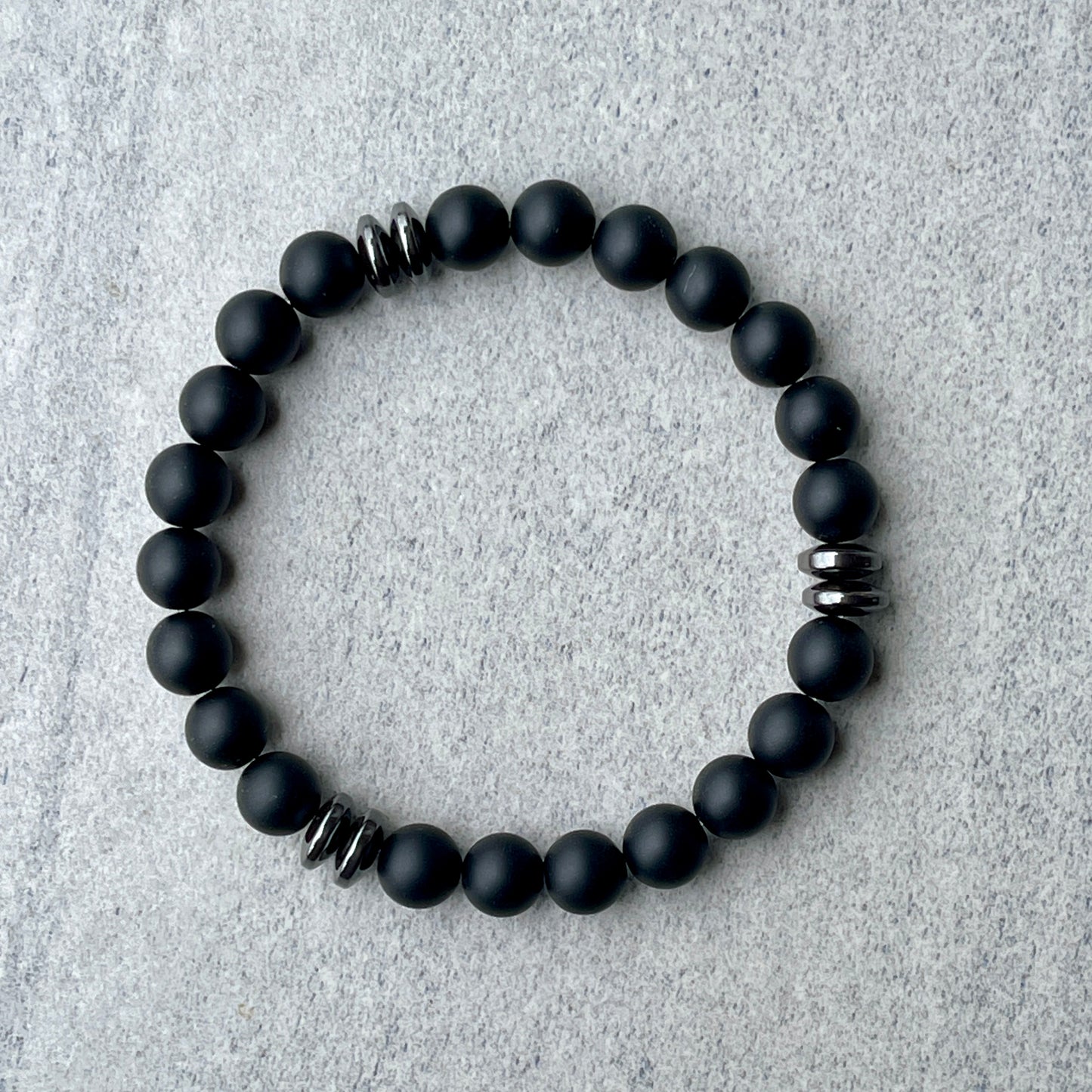 Matte Onyx Beaded Bracelet with Black Hematite