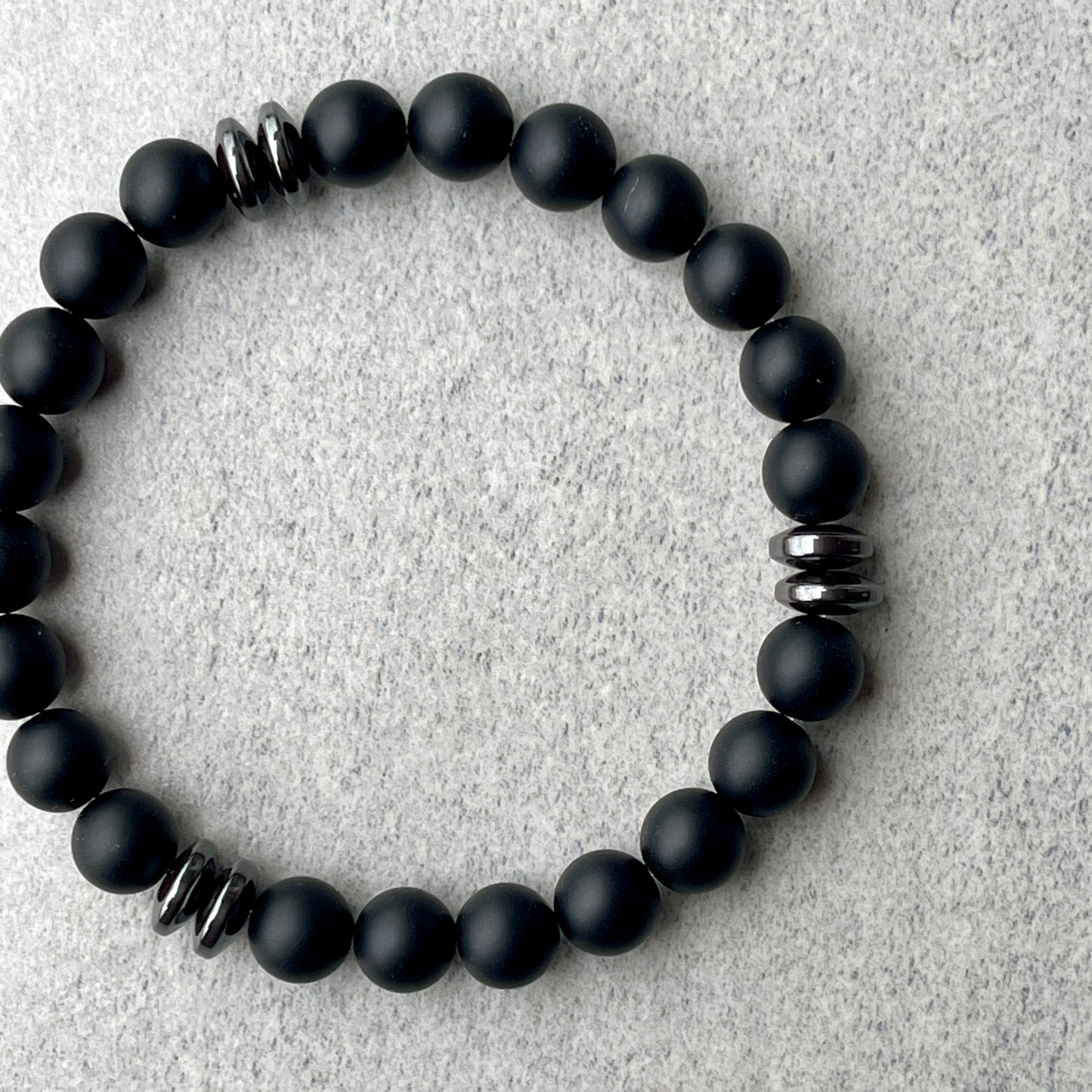 Matte Onyx Beaded Bracelet with Black Hematite