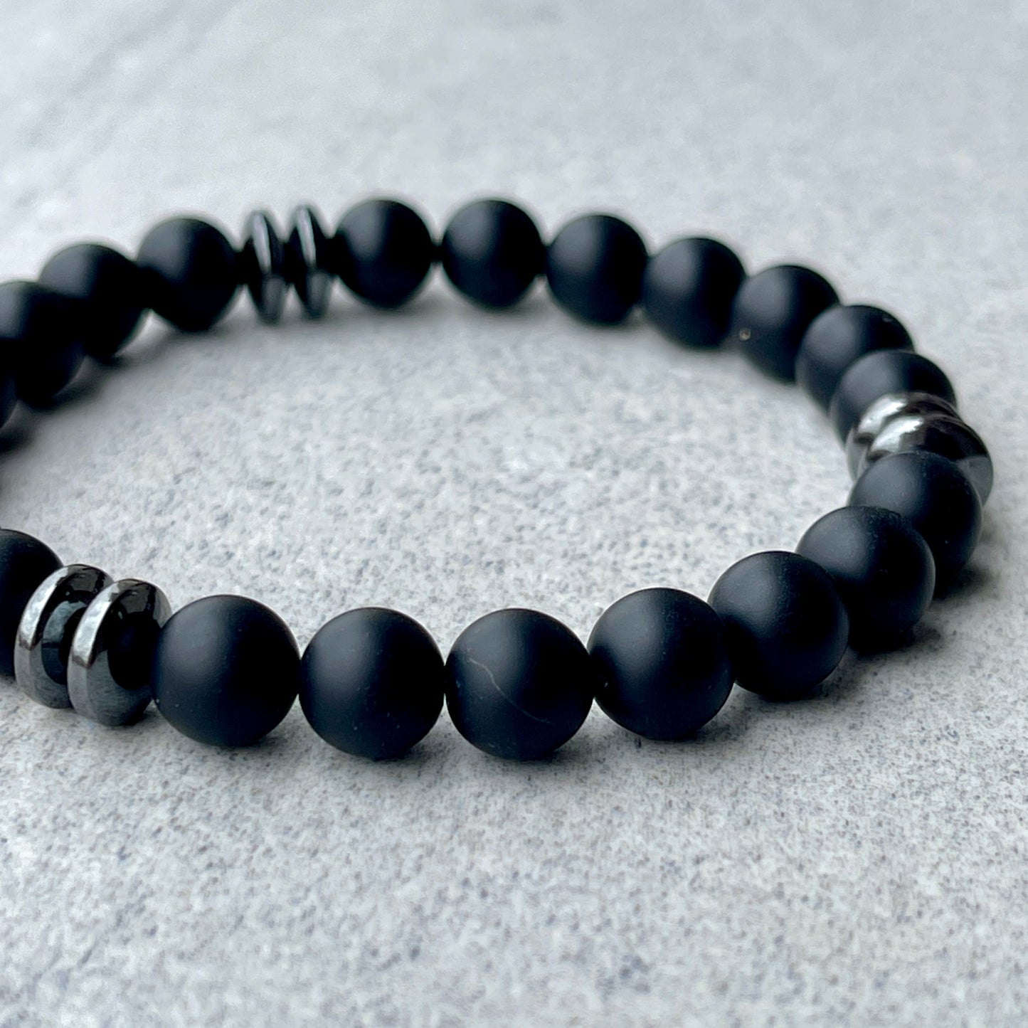 Matte Onyx Beaded Bracelet with Black Hematite
