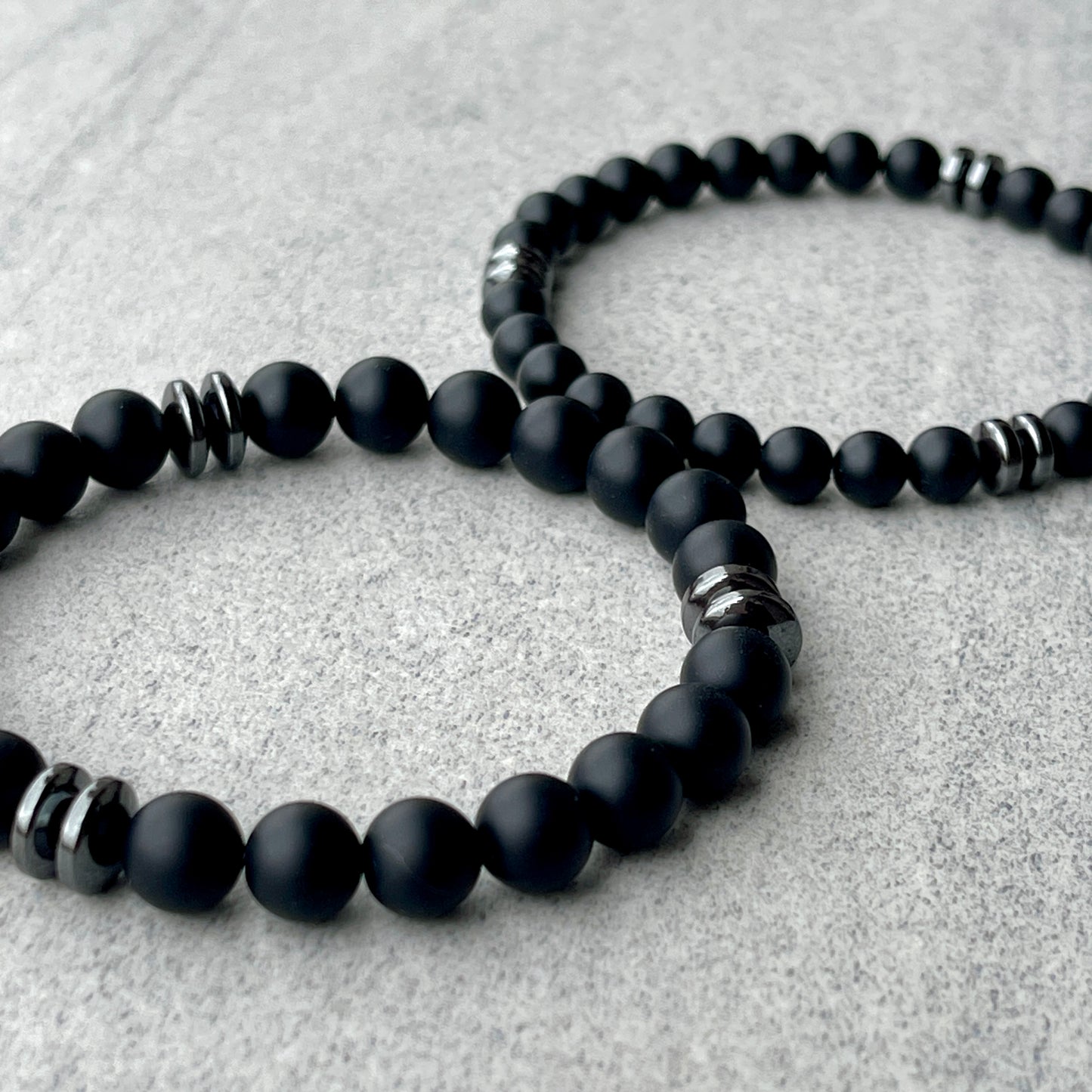 Matte Onyx Beaded Bracelet with Black Hematite