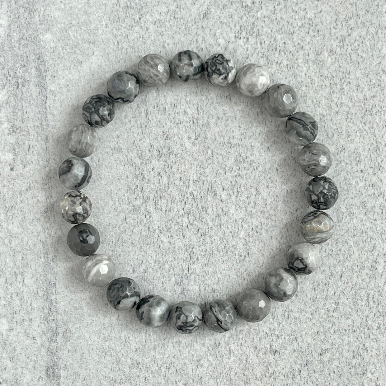 Faceted Map Jasper Beaded Bracelet
