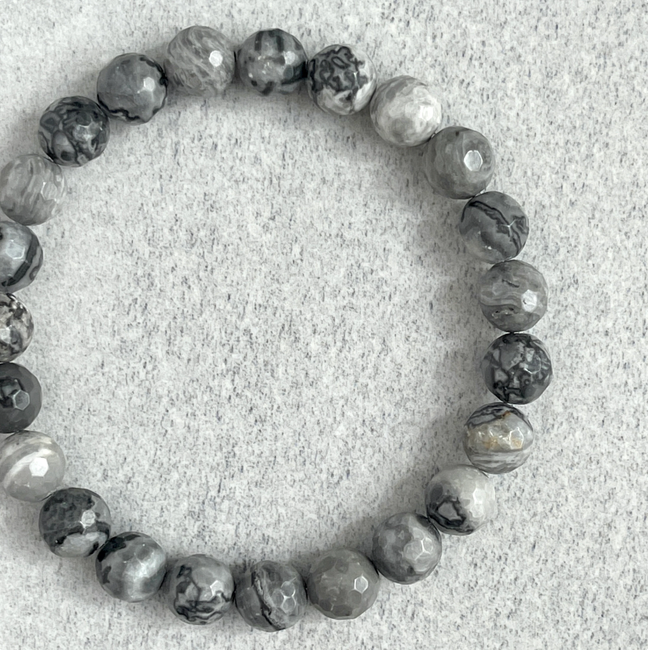 Faceted Map Jasper Beaded Bracelet