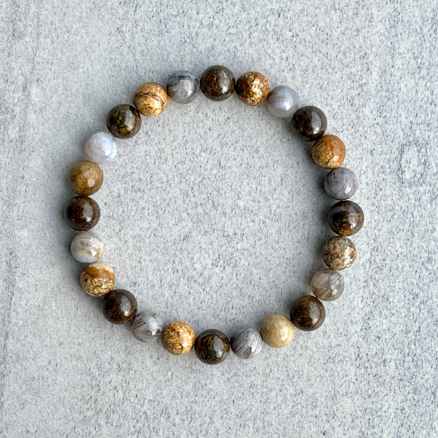 Picture Jasper, Bamboo Leaf Agate and Bronzite Beaded Bracelet