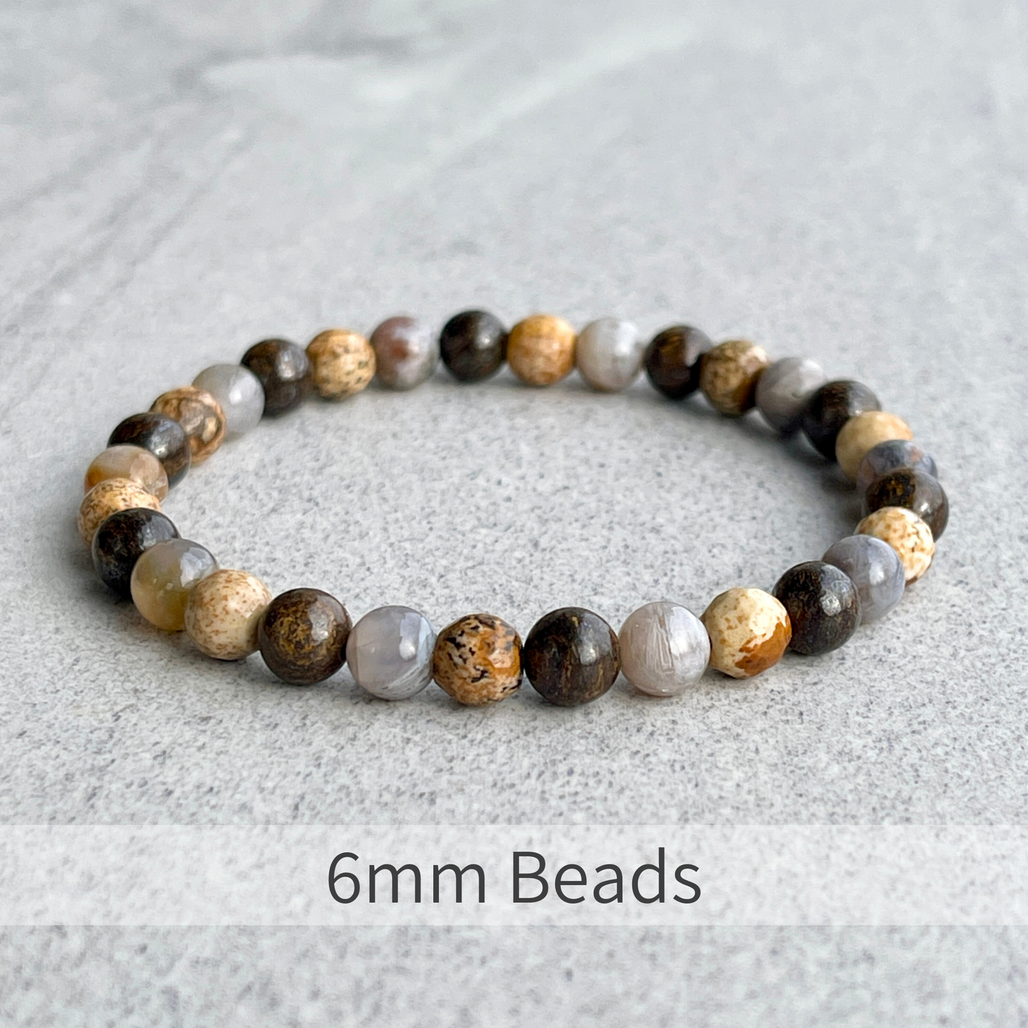 Picture Jasper, Bamboo Leaf Agate and Bronzite Beaded Bracelet
