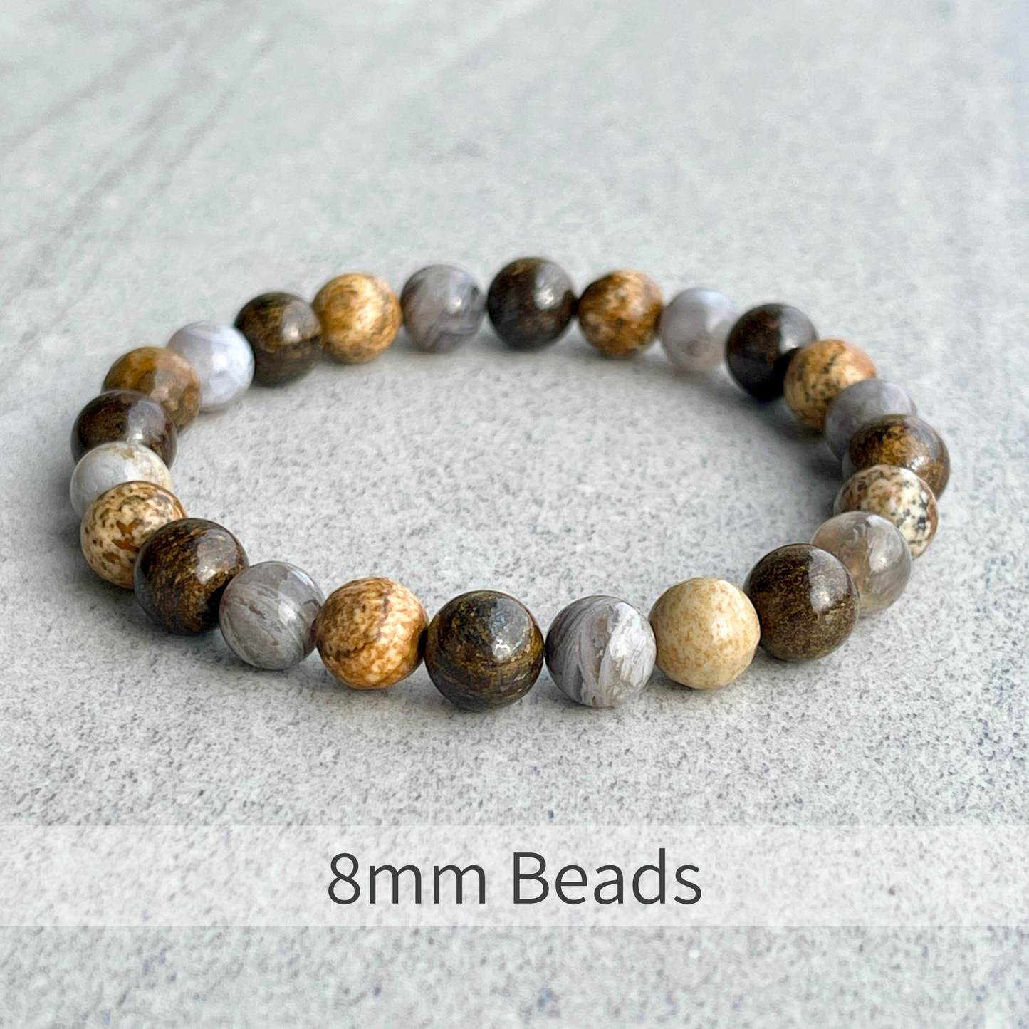 Picture Jasper, Bamboo Leaf Agate and Bronzite Beaded Bracelet