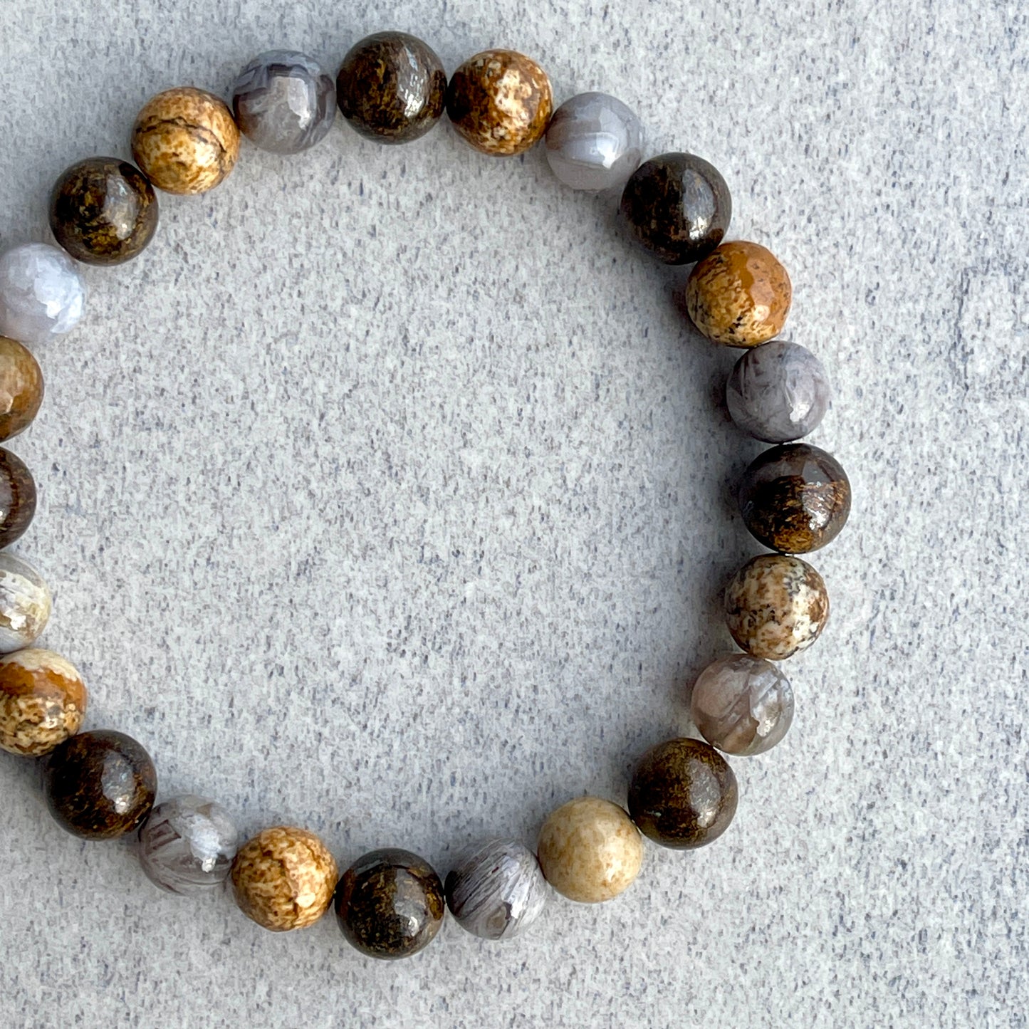 Picture Jasper, Bamboo Leaf Agate and Bronzite Beaded Bracelet