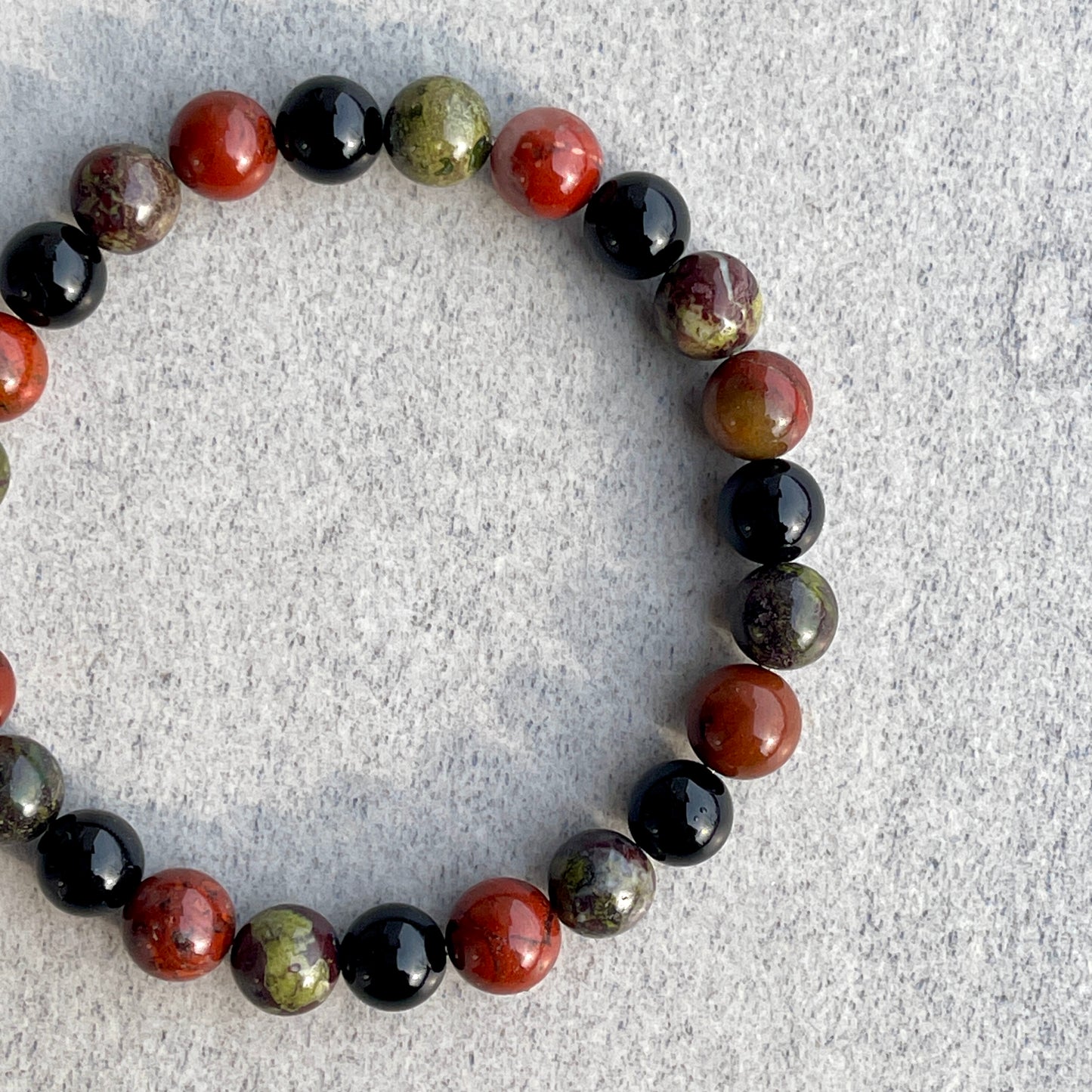 Flame Jasper, Dragon Blood Jasper & Onyx Beaded Bracelet