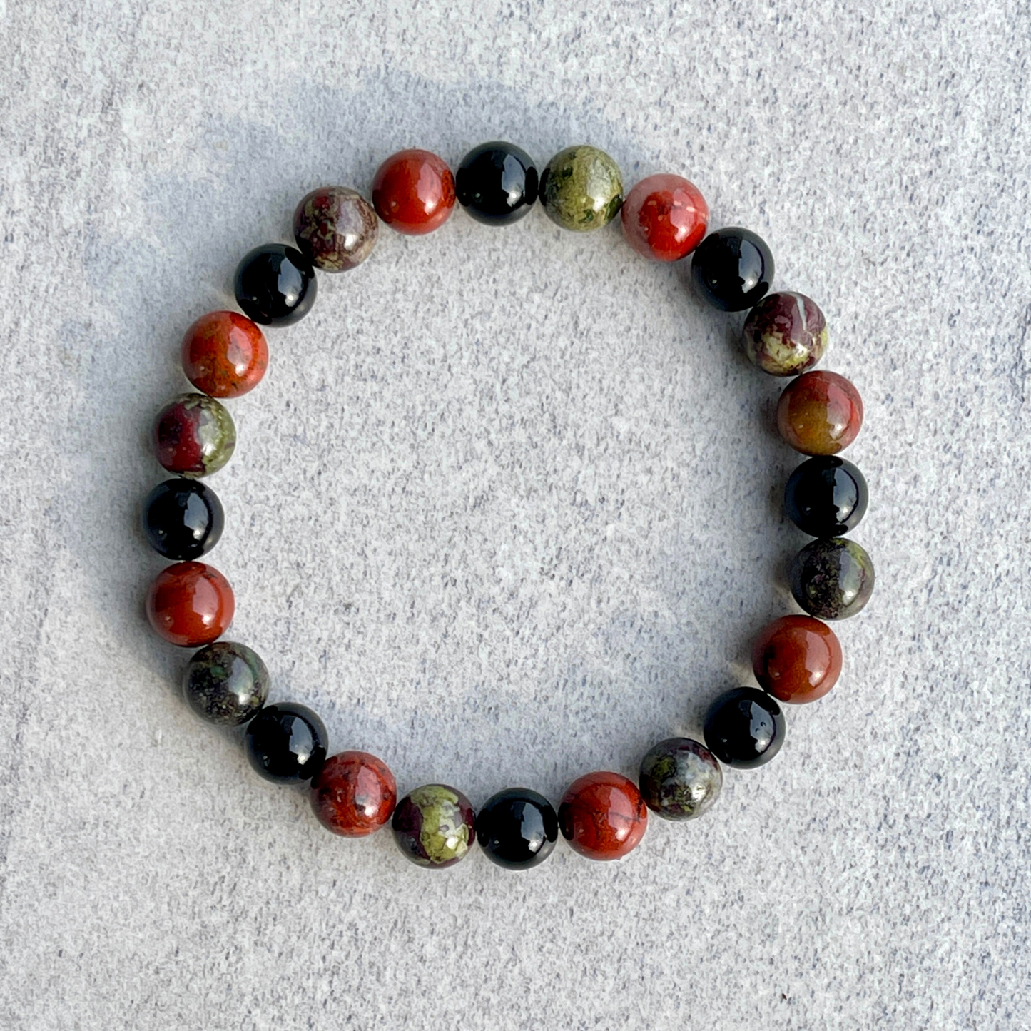 Flame Jasper, Dragon Blood Jasper & Onyx Beaded Bracelet