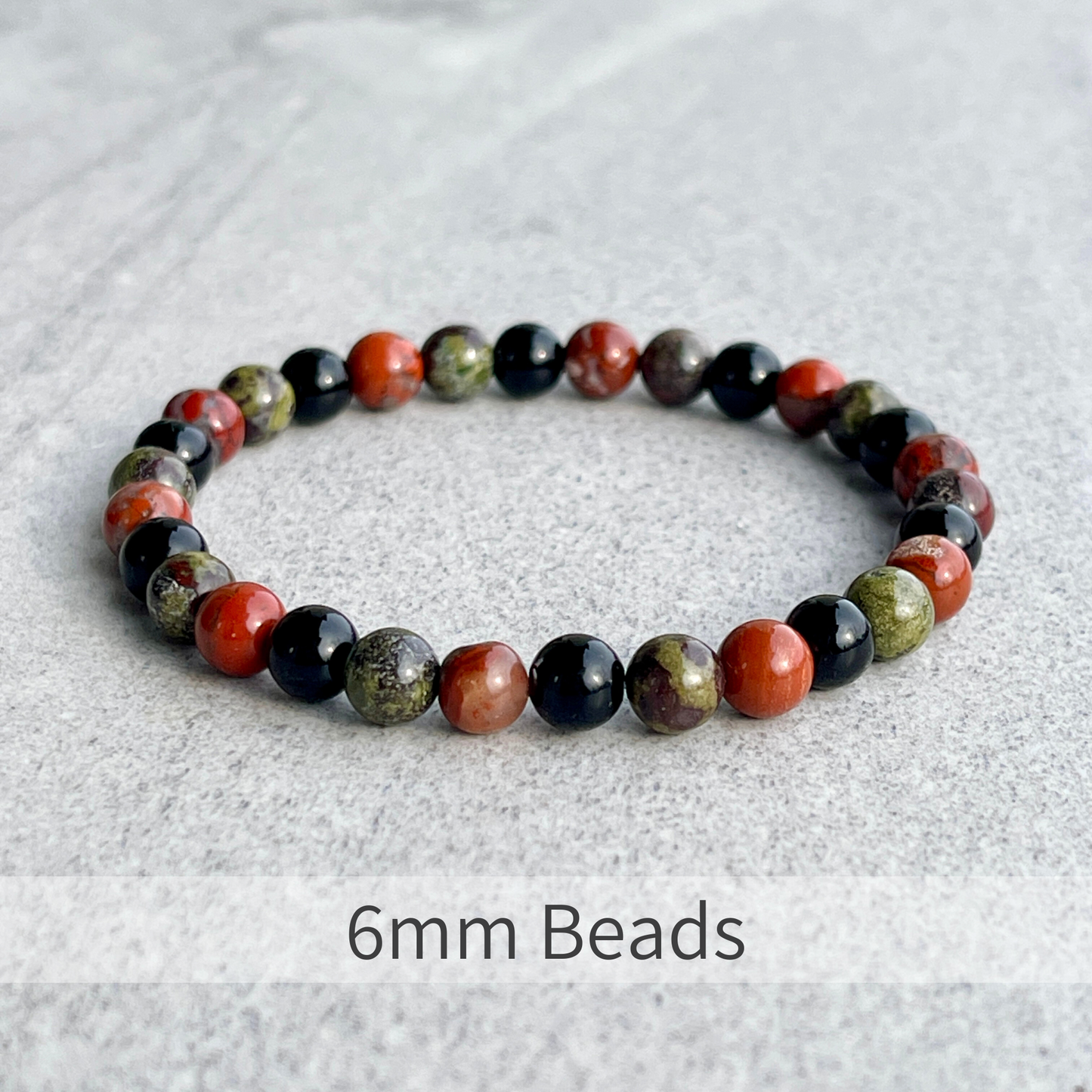 Flame Jasper, Dragon Blood Jasper & Onyx Beaded Bracelet