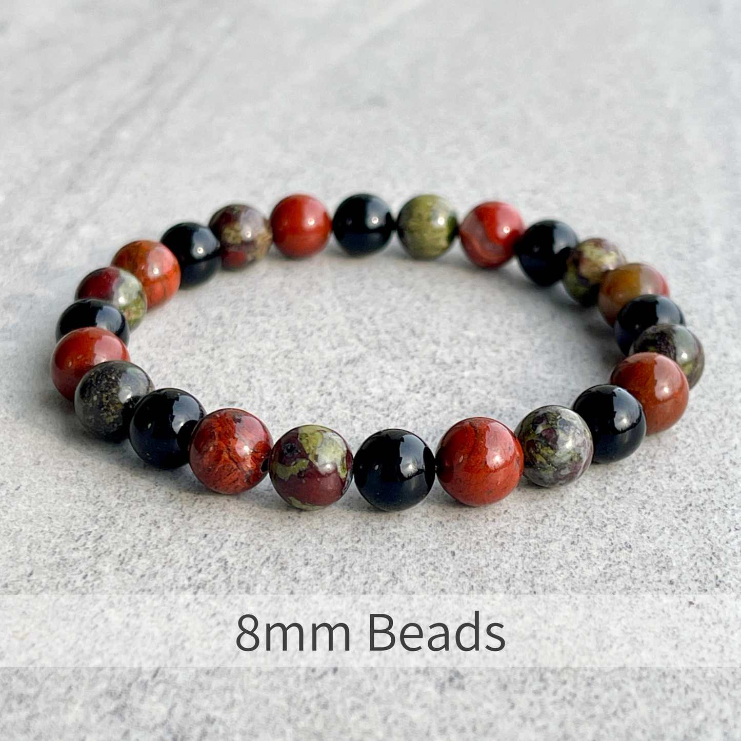 Flame Jasper, Dragon Blood Jasper & Onyx Beaded Bracelet