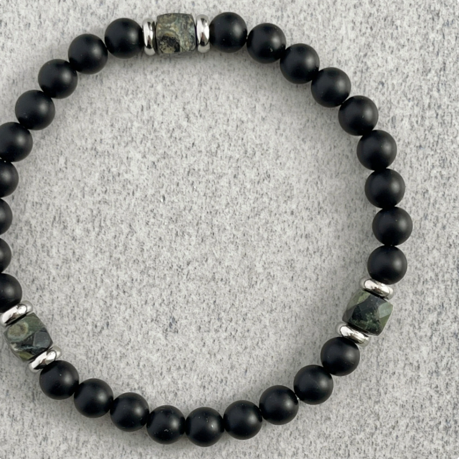 Matte Onyx & Kambaba Jasper Beaded Bracelet