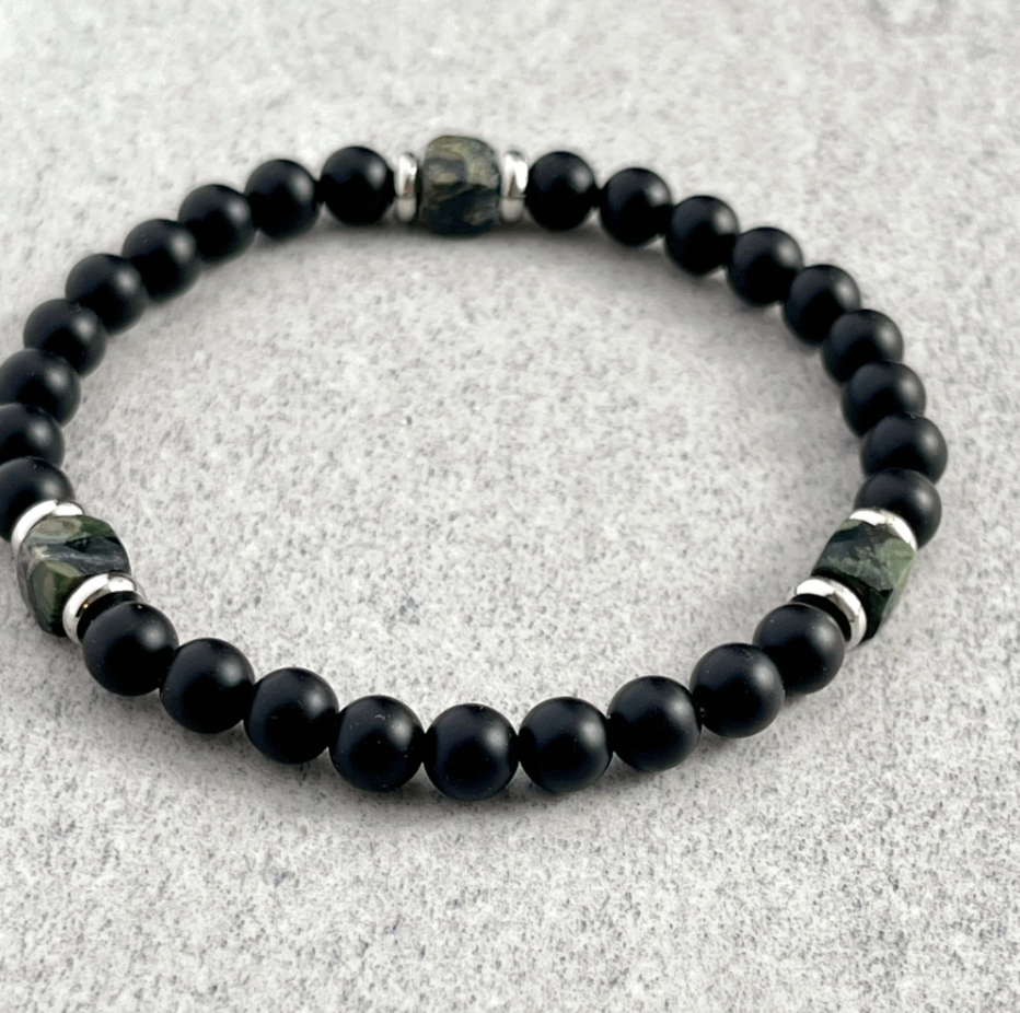 Matte Onyx & Kambaba Jasper Beaded Bracelet