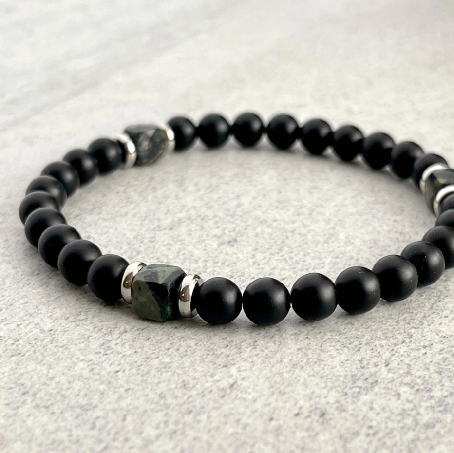 Matte Onyx & Kambaba Jasper Beaded Bracelet