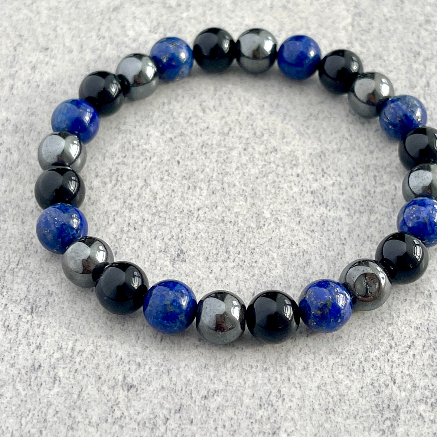 Lapis Lazuli, Onyx & Hematite Beaded Bracelet