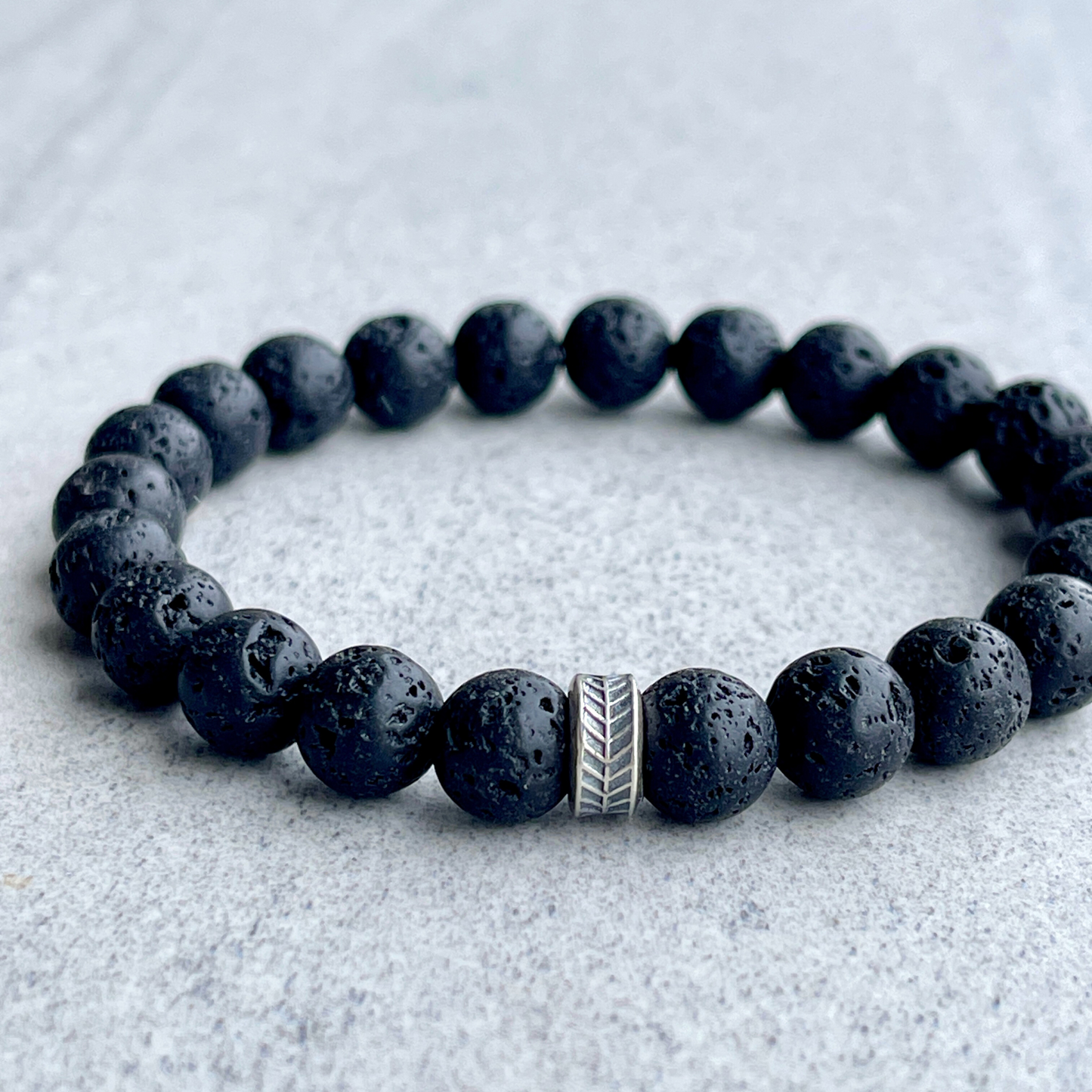 Black Lava Beaded Bracelet with Chevron Accent