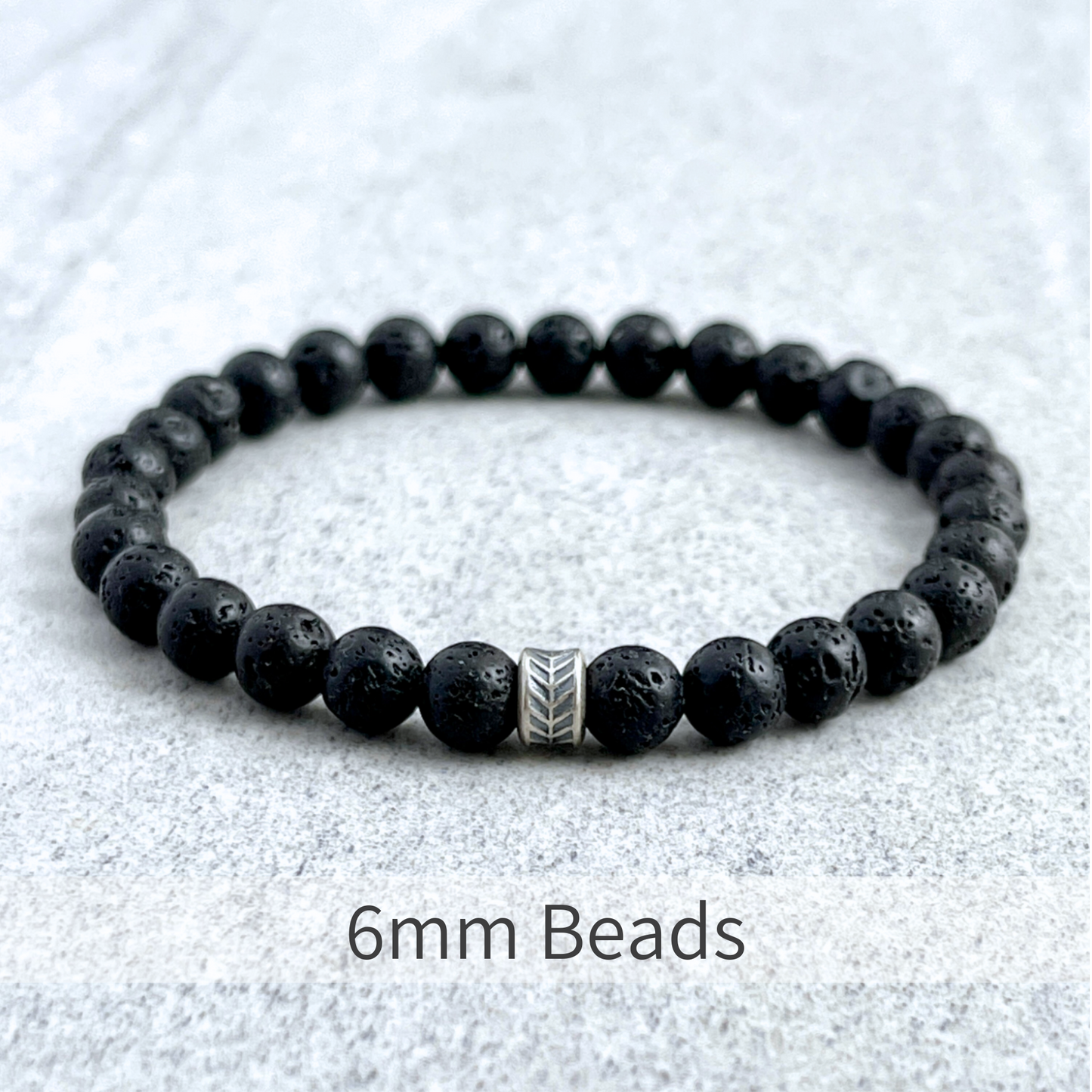 Black Lava Beaded Bracelet with Chevron Accent