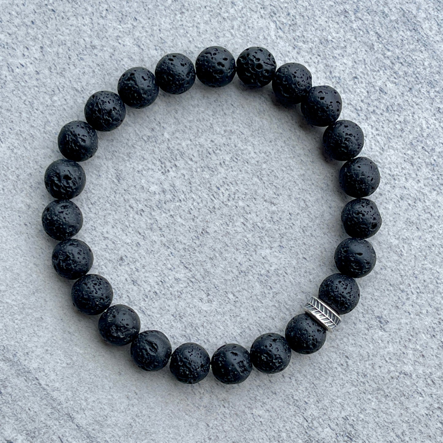 Black Lava Beaded Bracelet with Chevron Accent