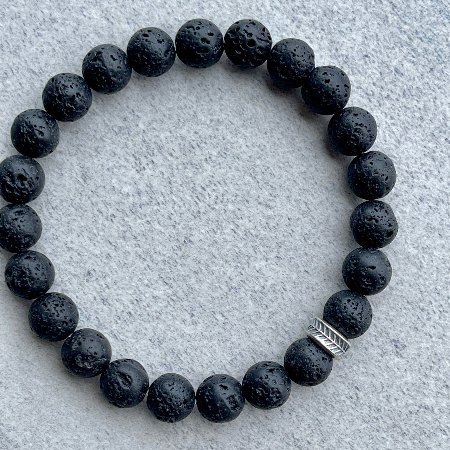 Black Lava Beaded Bracelet with Chevron Accent