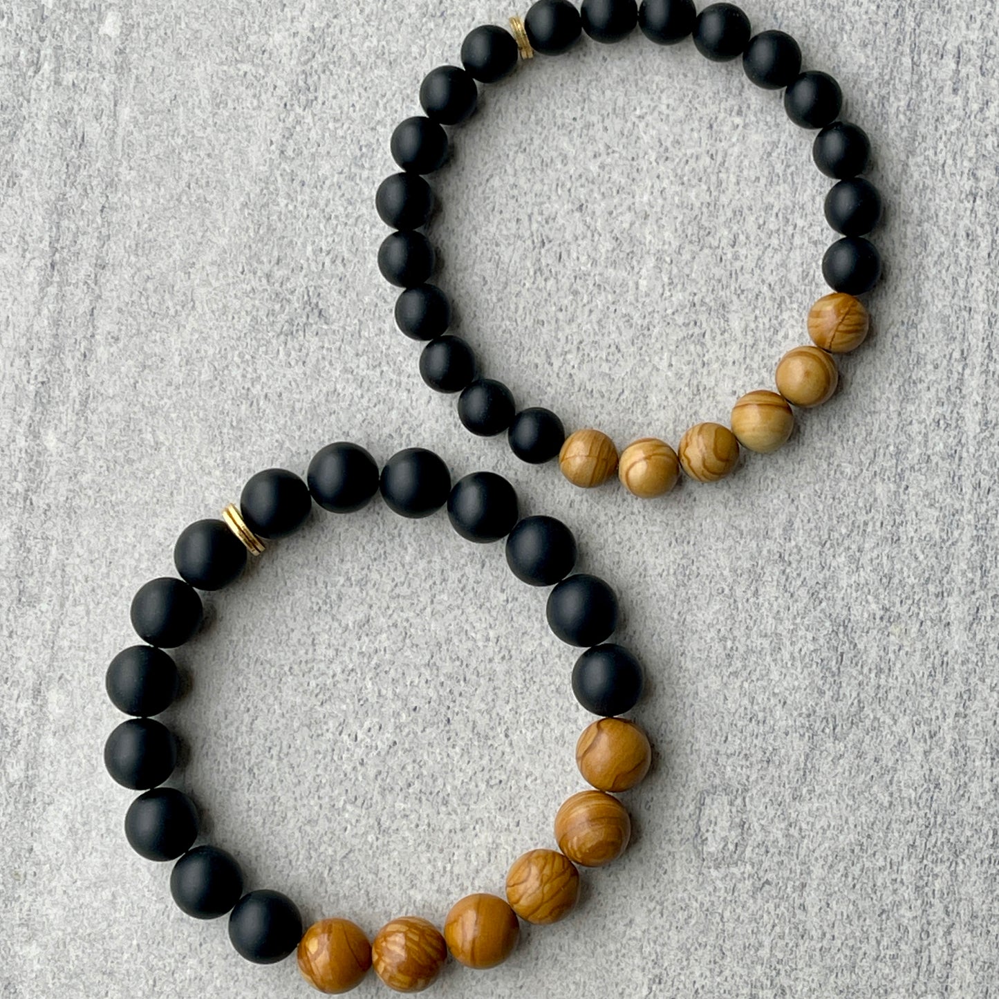 Matte Onyx & Wood Jasper Beaded Bracelet