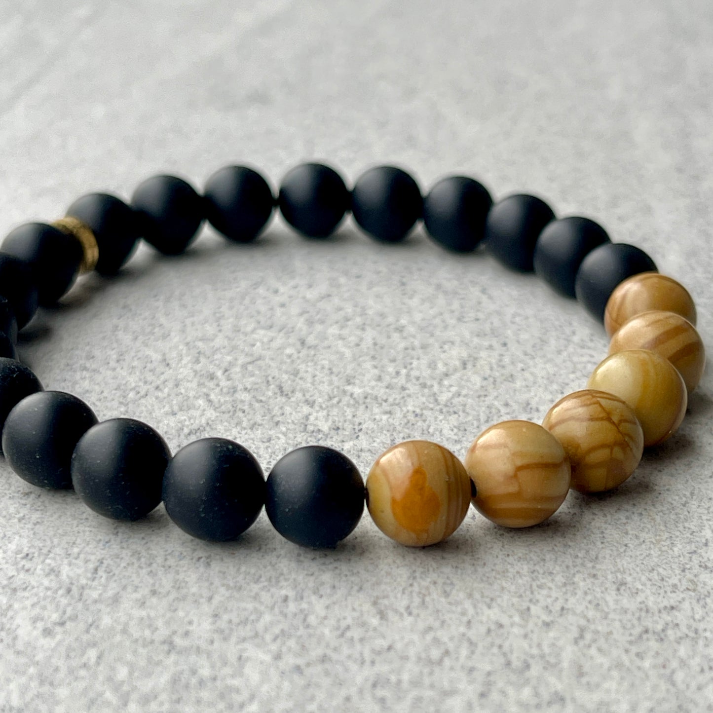 Matte Onyx & Wood Jasper Beaded Bracelet