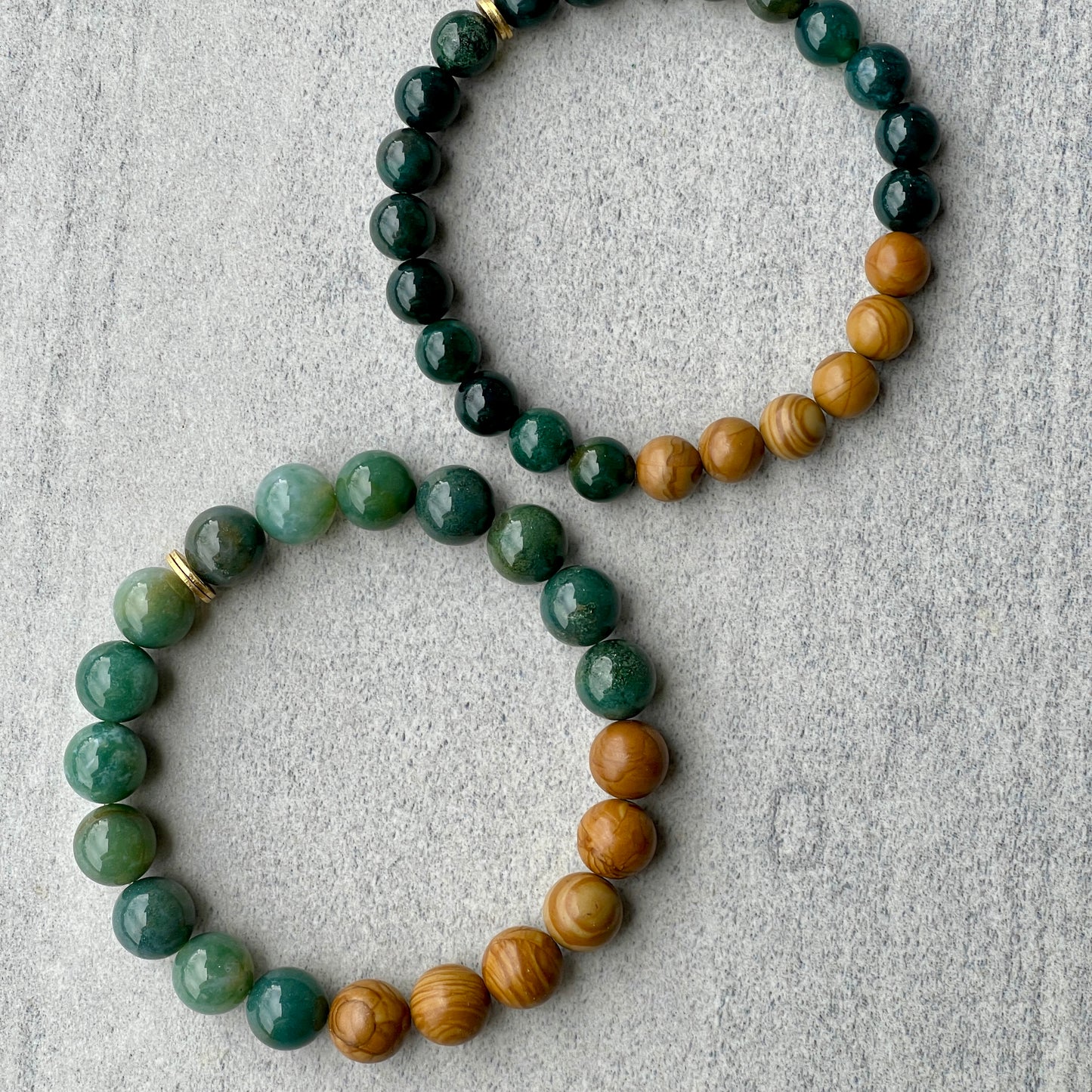 Moss Agate & Wood Jasper Beaded Bracelet