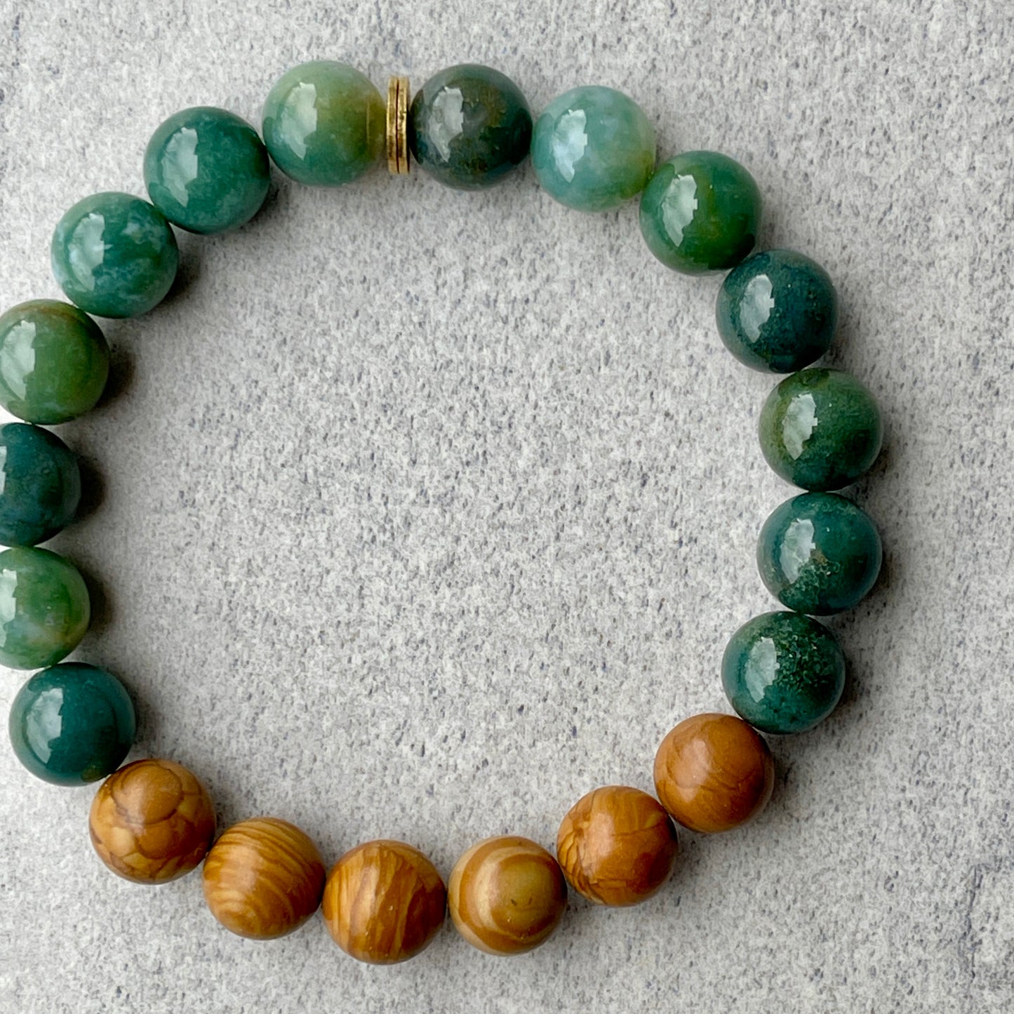 Moss Agate & Wood Jasper Beaded Bracelet