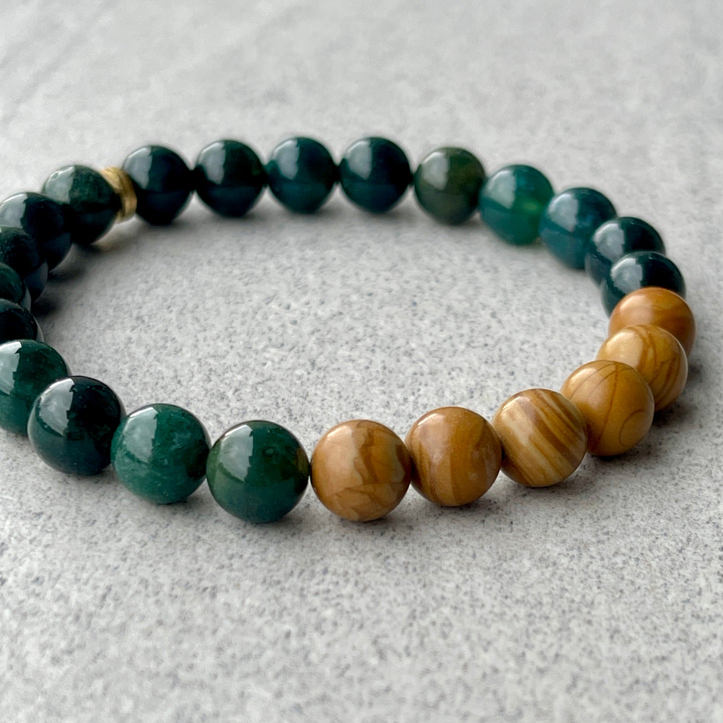 Moss Agate & Wood Jasper Beaded Bracelet