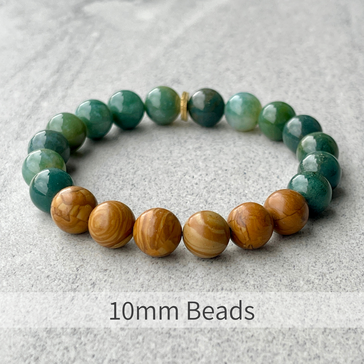Moss Agate & Wood Jasper Beaded Bracelet