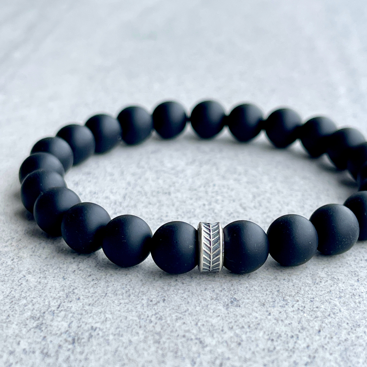 Matte Onyx Beaded Bracelet with Chevron Accent