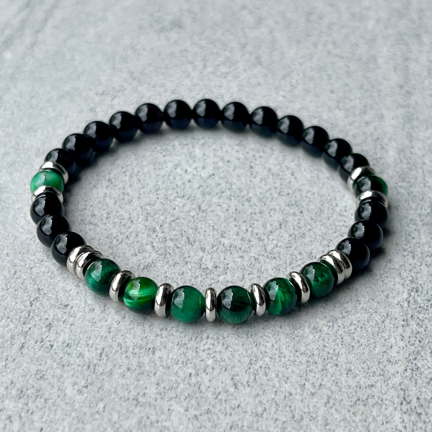 Onyx & Green Tiger Eye Beaded Bracelet