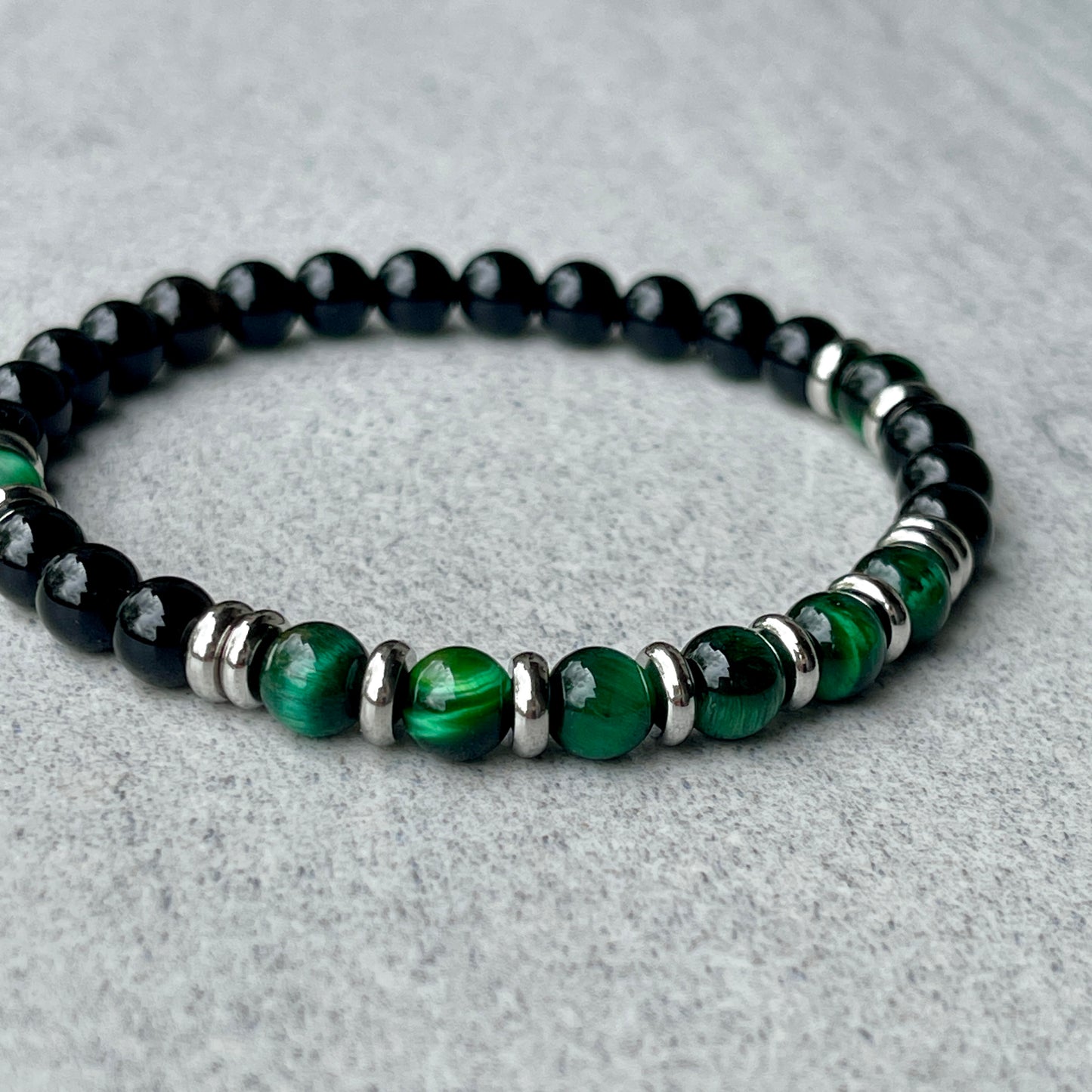 Onyx & Green Tiger Eye Beaded Bracelet