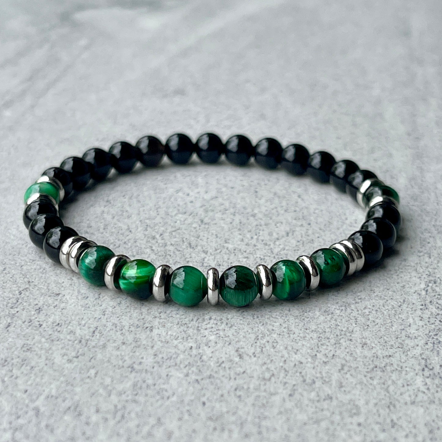 Onyx & Green Tiger Eye Beaded Bracelet