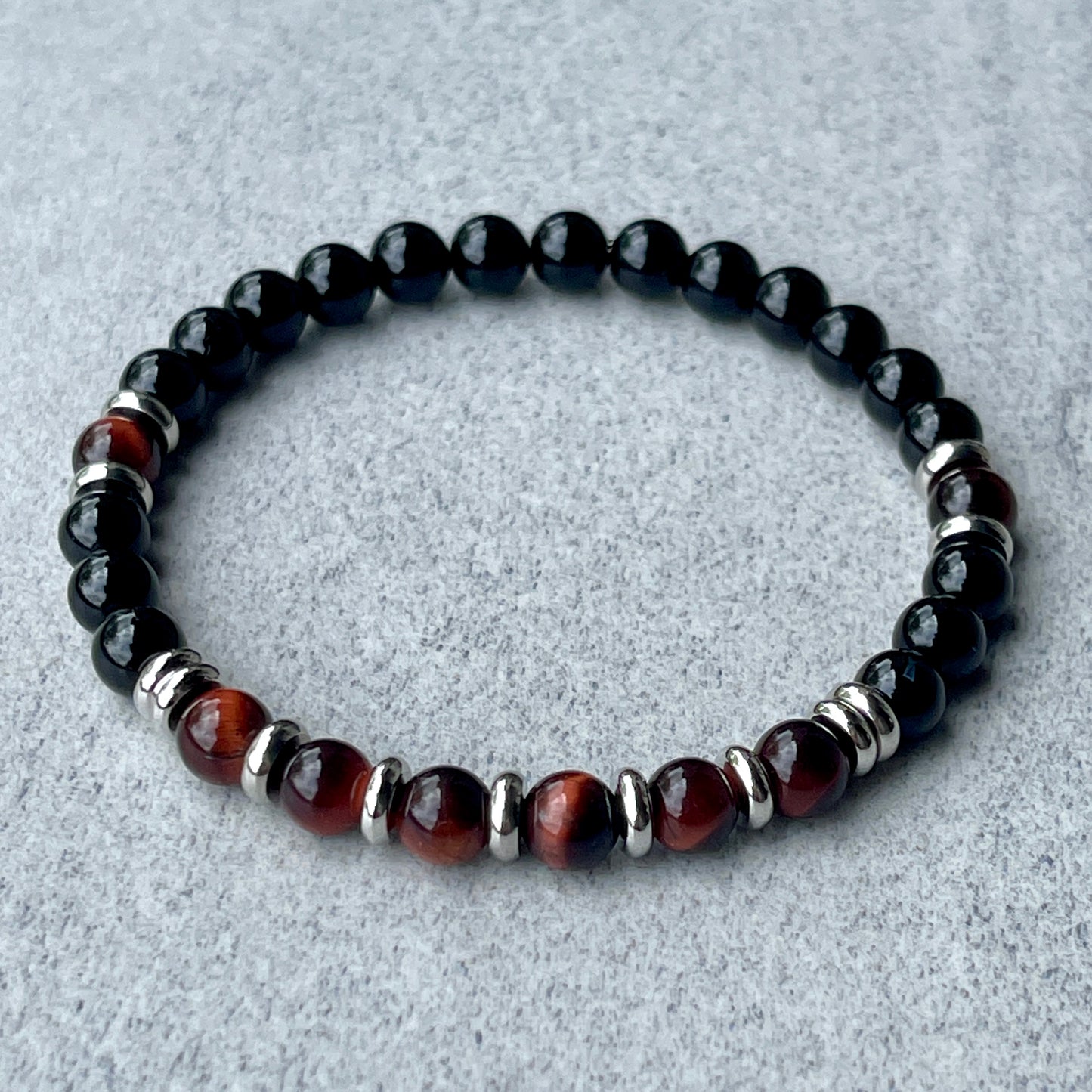 Onyx & Red Tiger Eye Beaded Bracelet