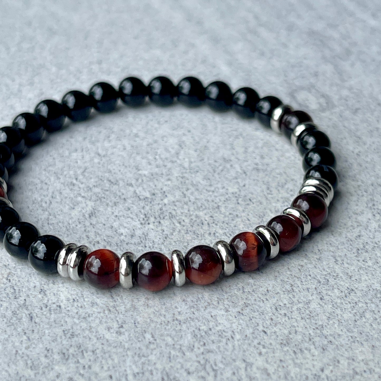 Onyx & Red Tiger Eye Beaded Bracelet