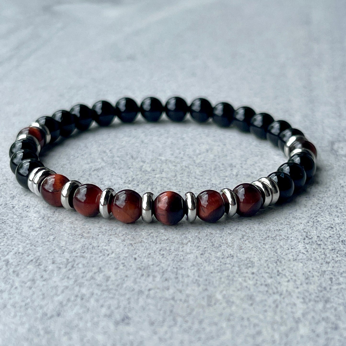 Onyx & Red Tiger Eye Beaded Bracelet