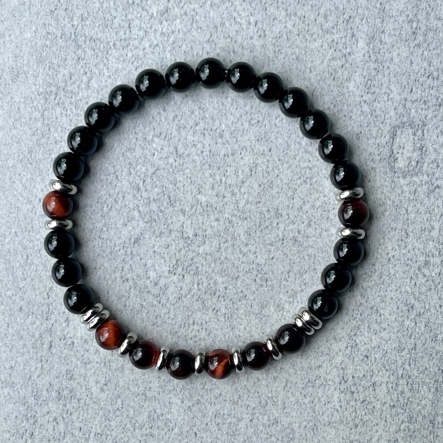 Onyx & Red Tiger Eye Beaded Bracelet