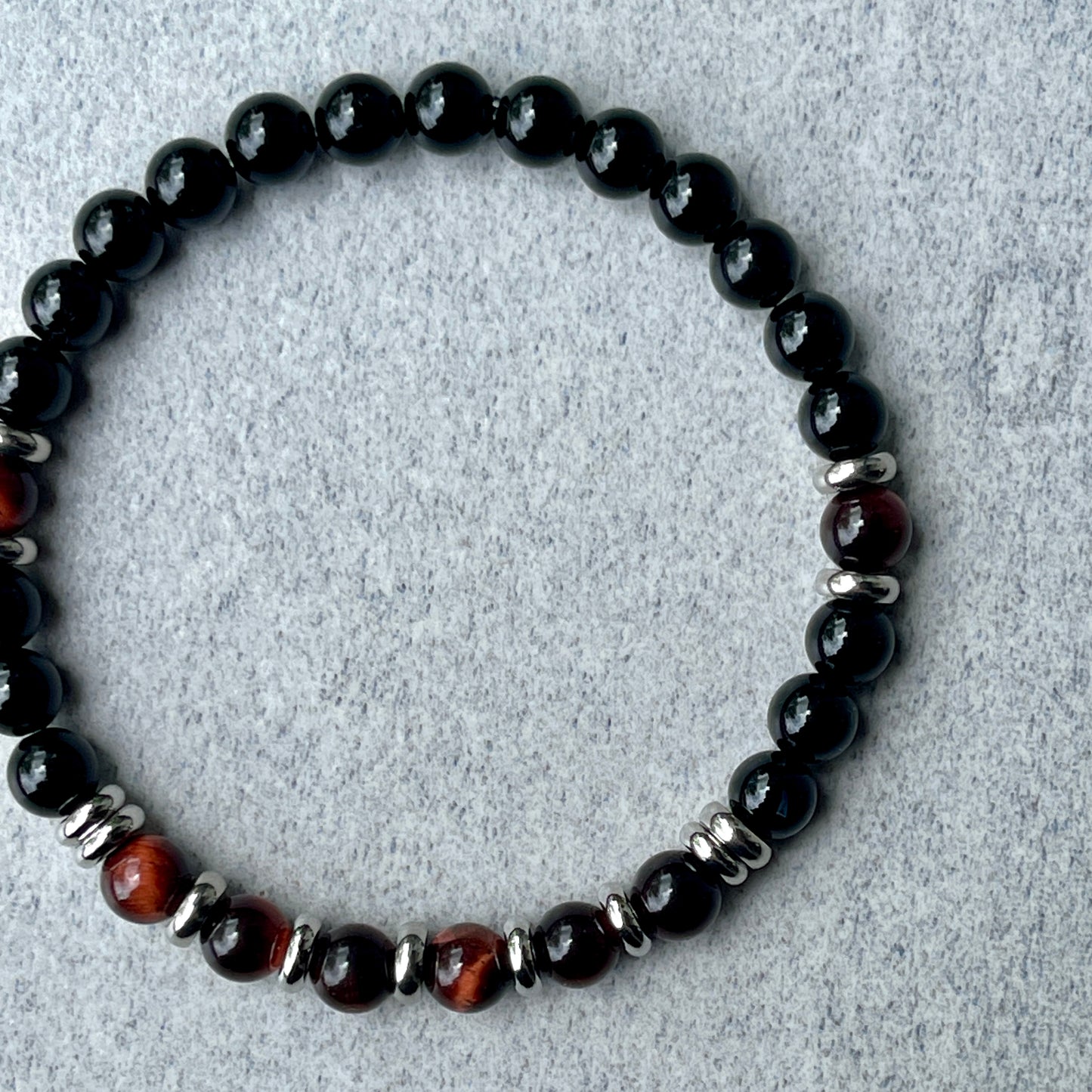 Onyx & Red Tiger Eye Beaded Bracelet