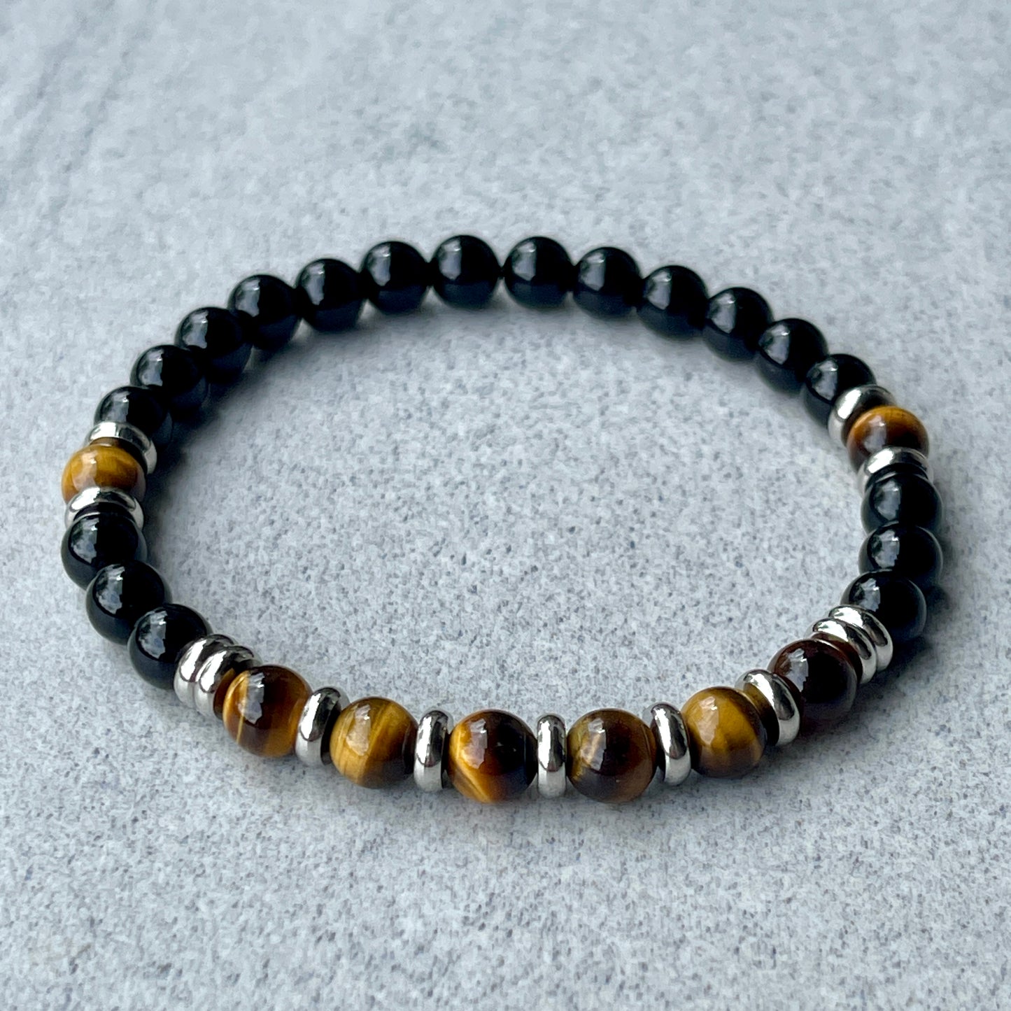 Onyx & Yellow Tiger Eye Beaded Bracelet
