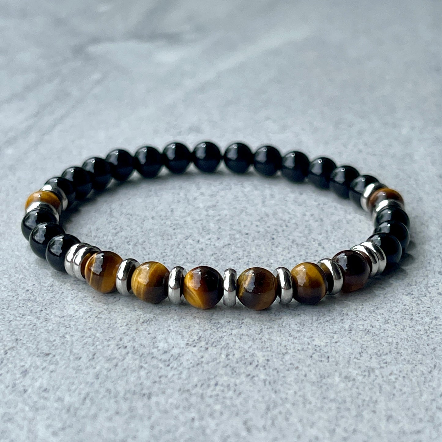 Onyx & Yellow Tiger Eye Beaded Bracelet