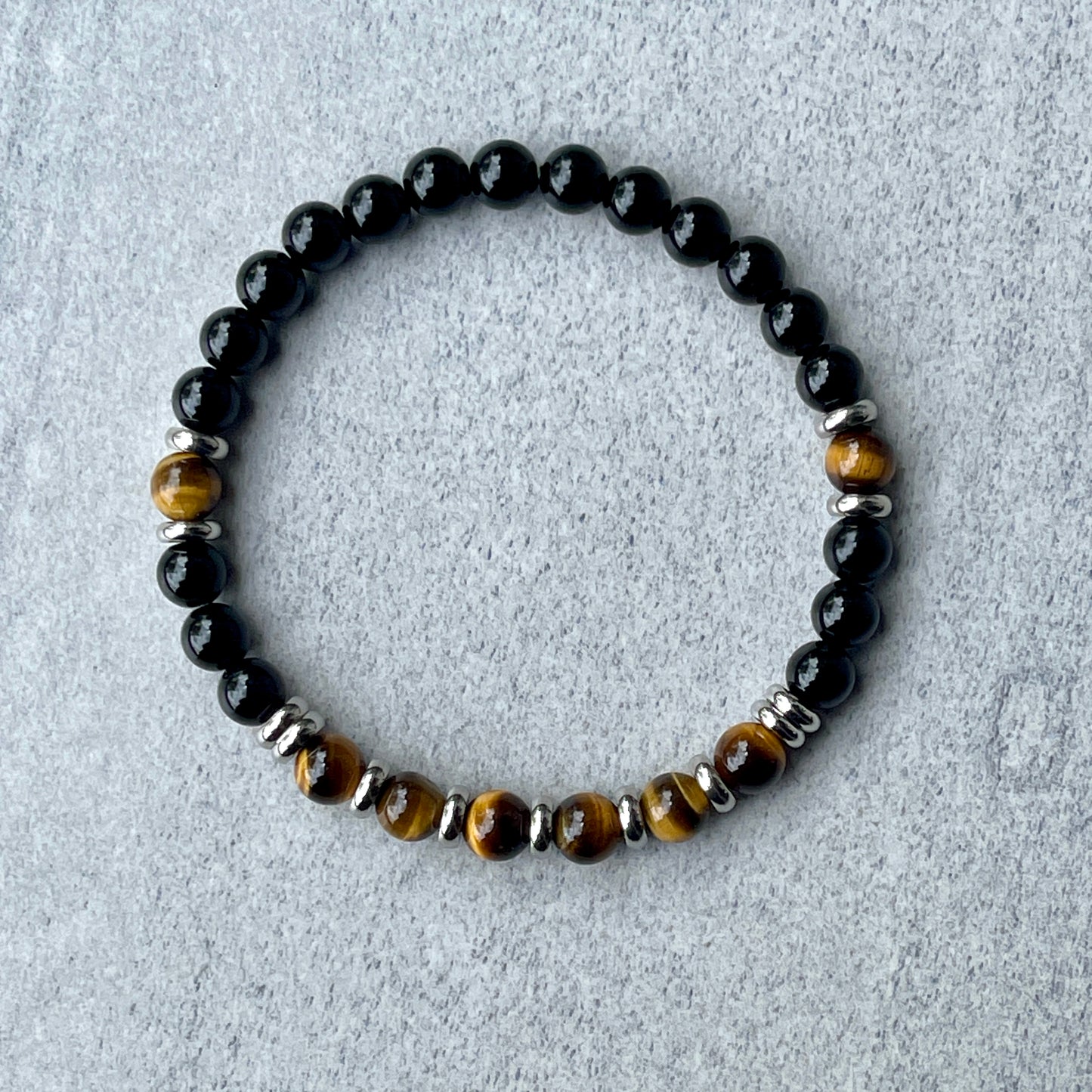 Onyx & Yellow Tiger Eye Beaded Bracelet
