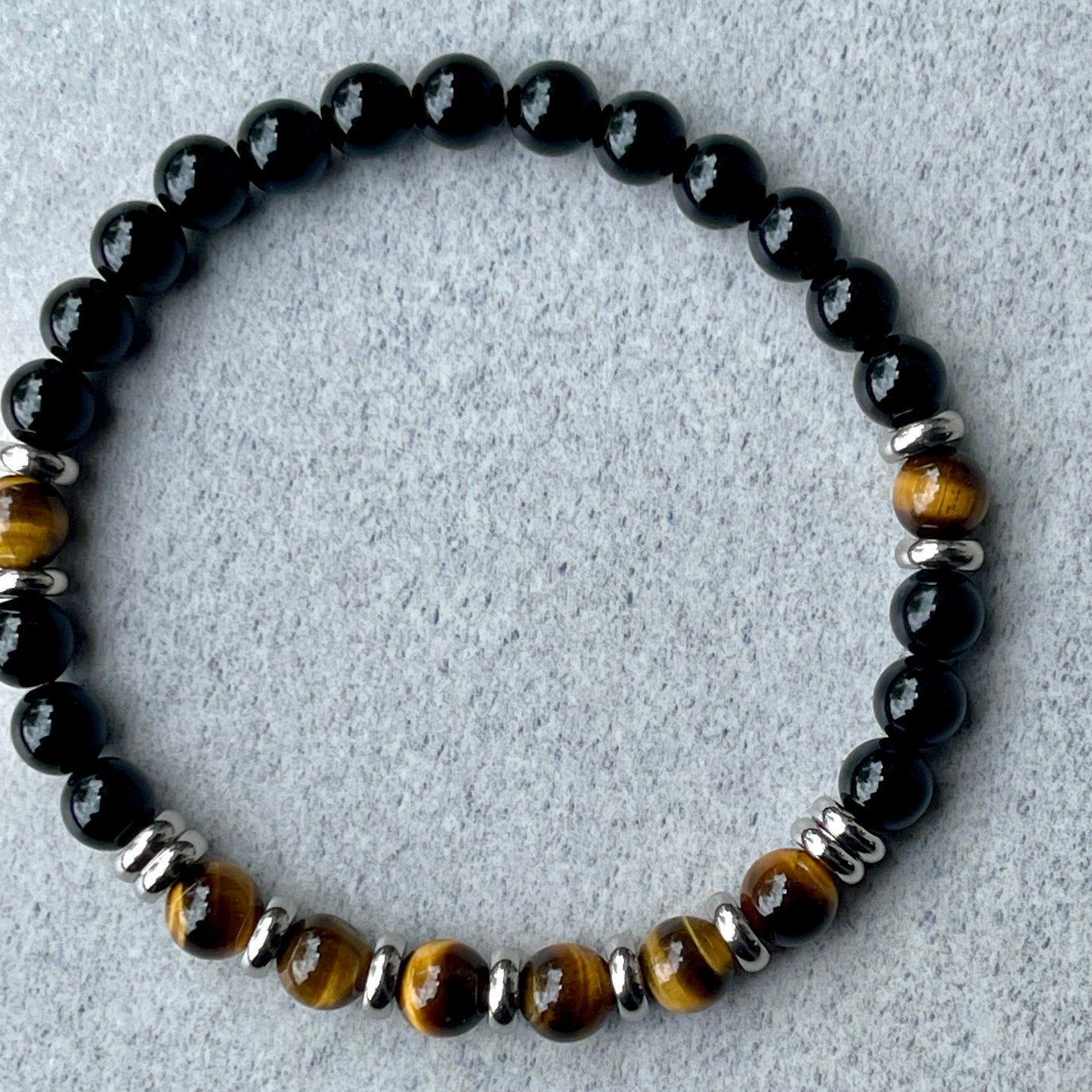 Onyx & Yellow Tiger Eye Beaded Bracelet
