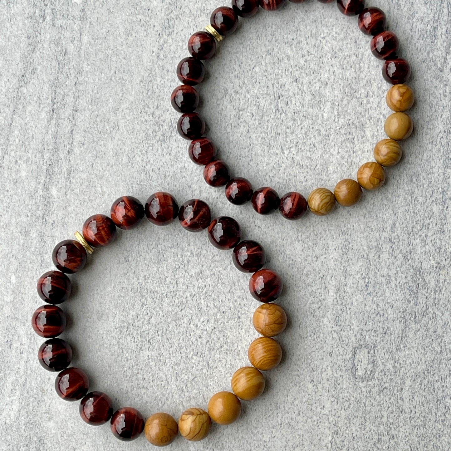 Red Tiger Eye & Wood Jasper Beaded Bracelet
