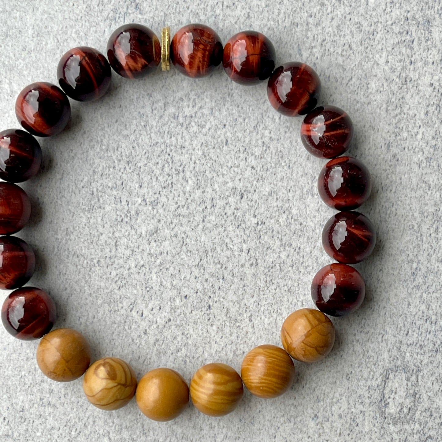 Red Tiger Eye & Wood Jasper Beaded Bracelet