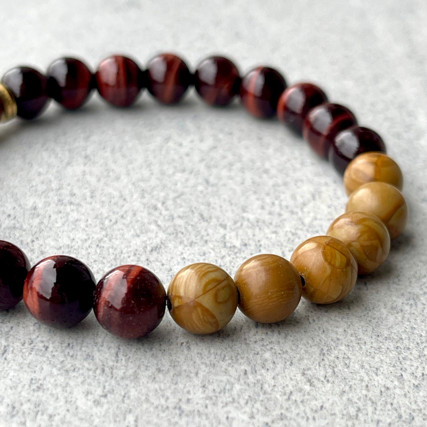 Red Tiger Eye & Wood Jasper Beaded Bracelet