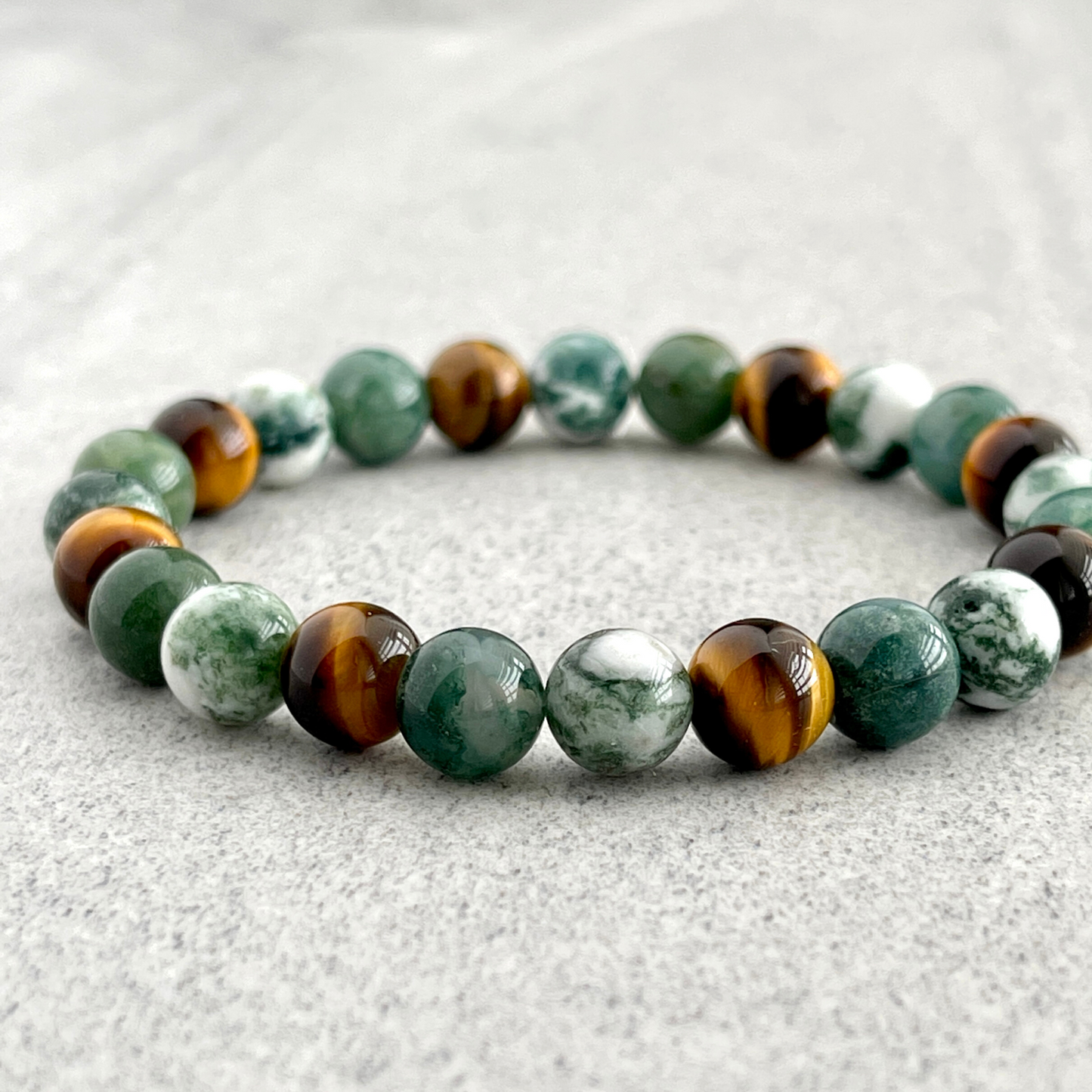 Tree Agate, Moss Agate & Tiger Eye or Wood Jasper Beaded Bracelet